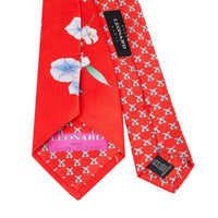 Leonard Scarlet Silk Satin 8cm Tie with Floral and Pink Cherry Prints-Cufflinks.com.sg | Neckties.com.sg