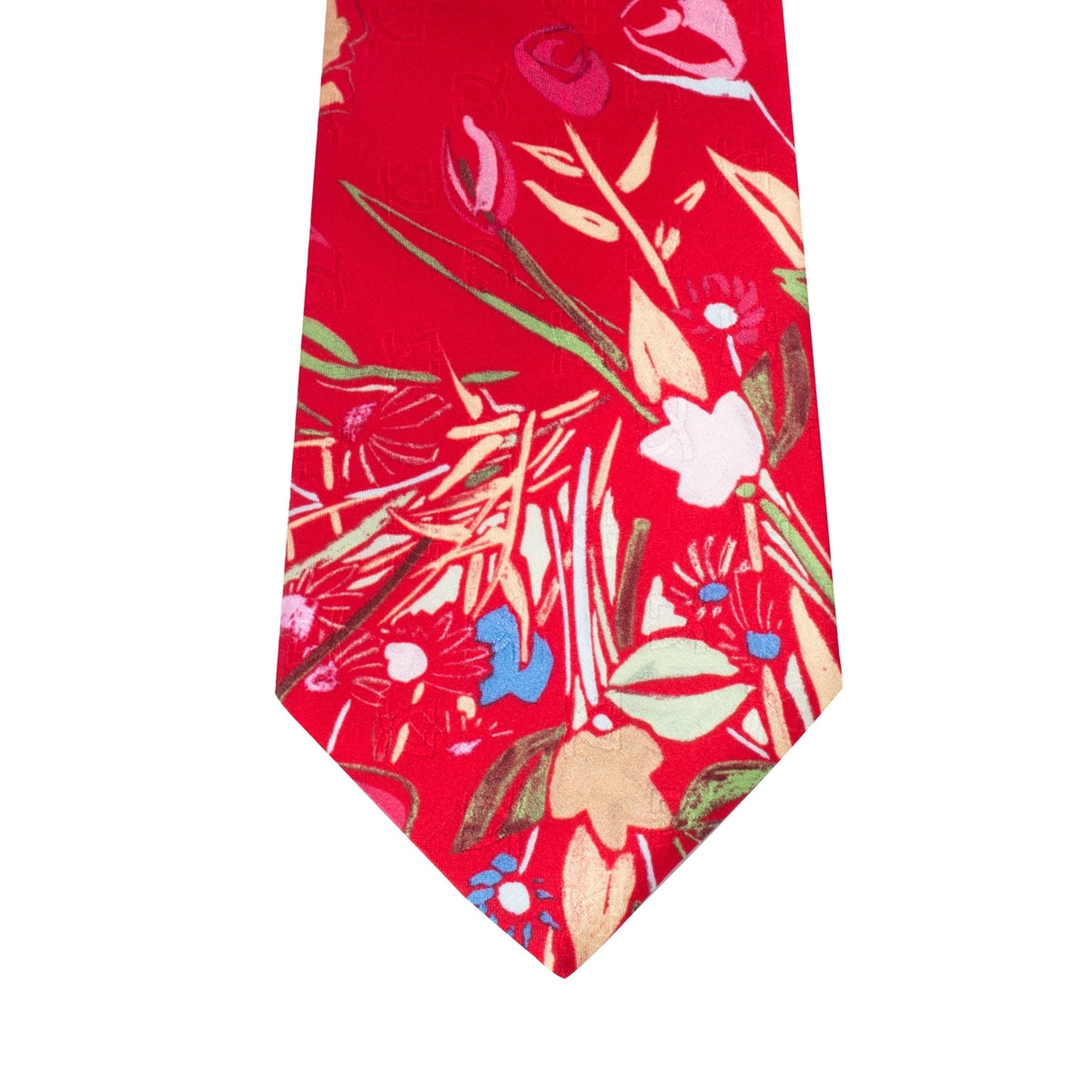 Leonard Scarlett Red Silk Satin Tie with Summer Orchid Prints-Cufflinks.com.sg | Neckties.com.sg