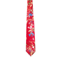 Leonard Scarlett Red Silk Satin Tie with Summer Orchid Prints-Cufflinks.com.sg | Neckties.com.sg