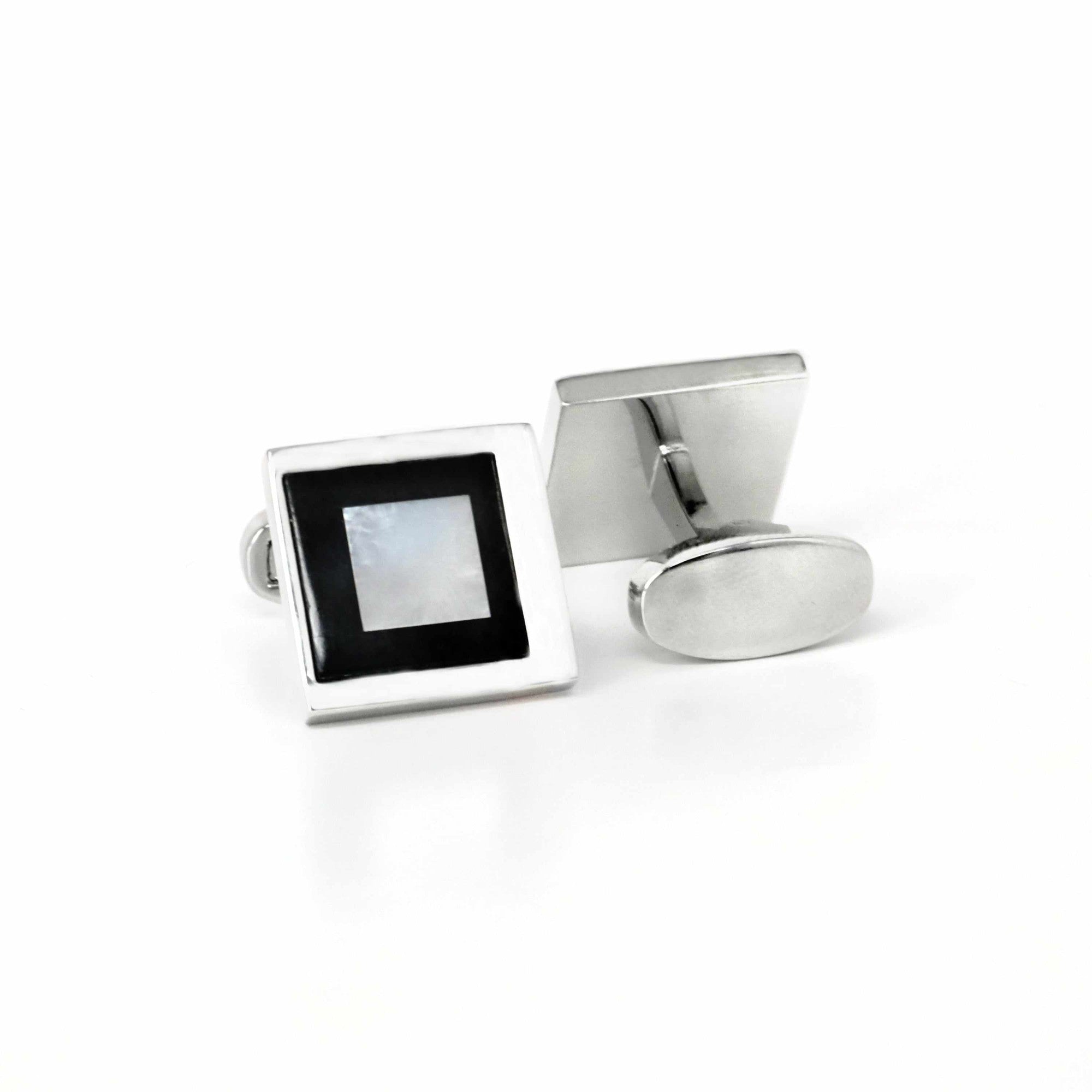 MOP Cufflinks Black and White square-Classic Cufflinks-MarZthomson-Cufflinks.com.sg