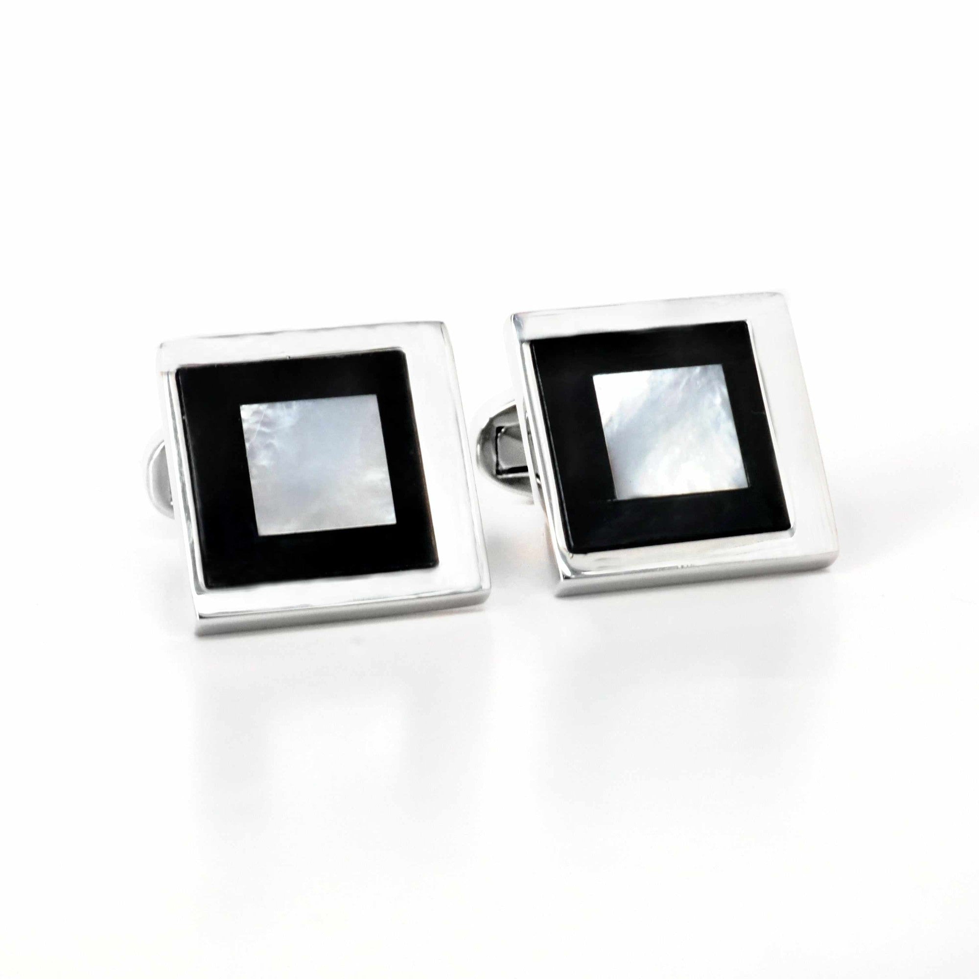 MOP Cufflinks Black and White square-Classic Cufflinks-MarZthomson-Cufflinks.com.sg
