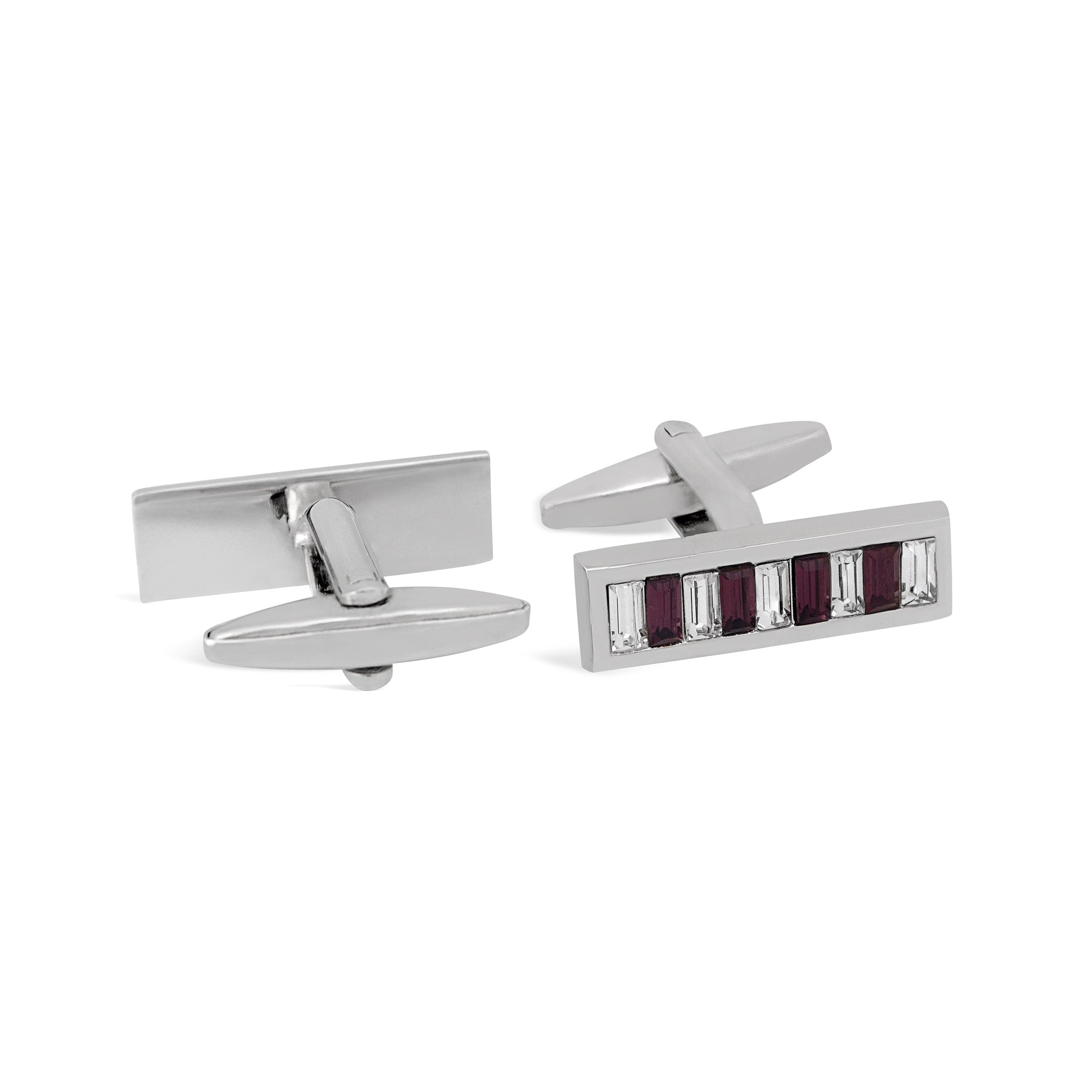 MarZthomson Bar Shape White and Purple Crystals Cufflinks-Cufflinks.com.sg