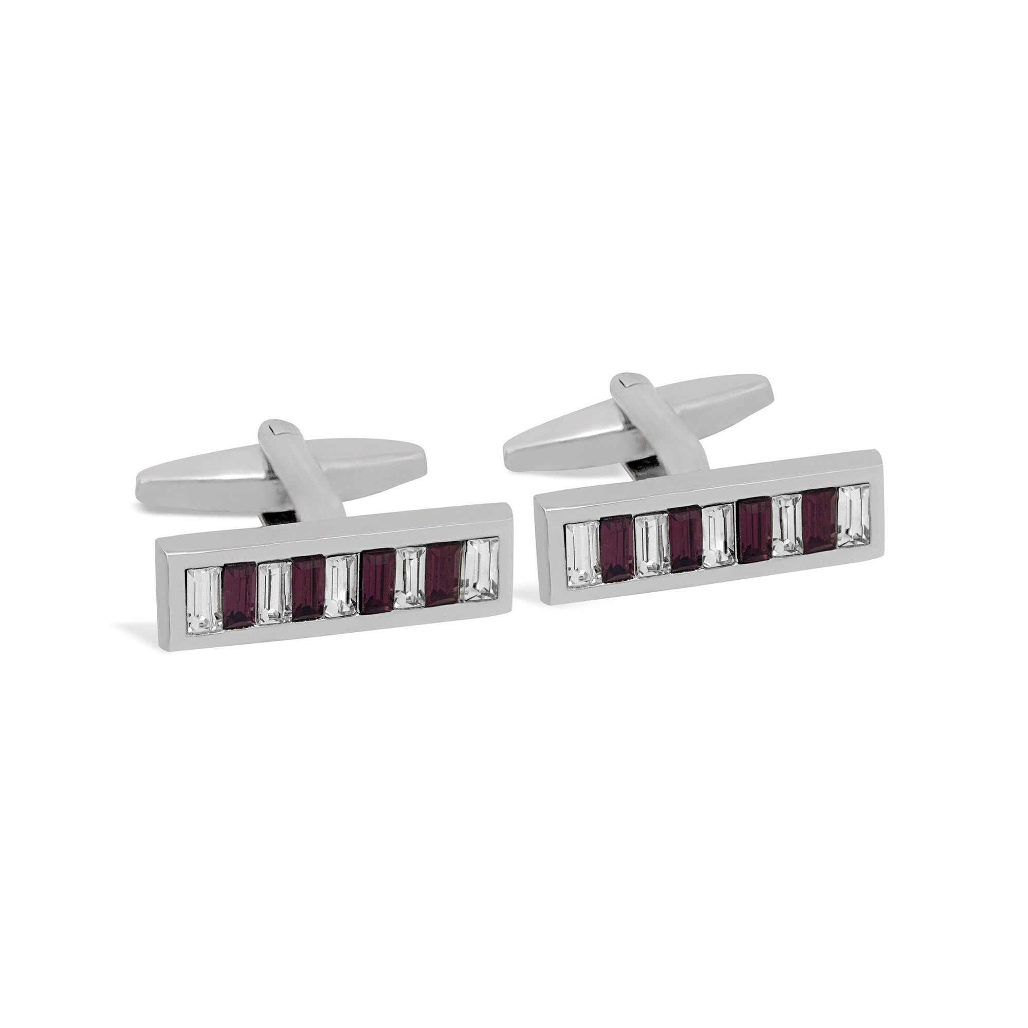 MarZthomson Bar Shape White and Purple Crystals Cufflinks-Cufflinks.com.sg