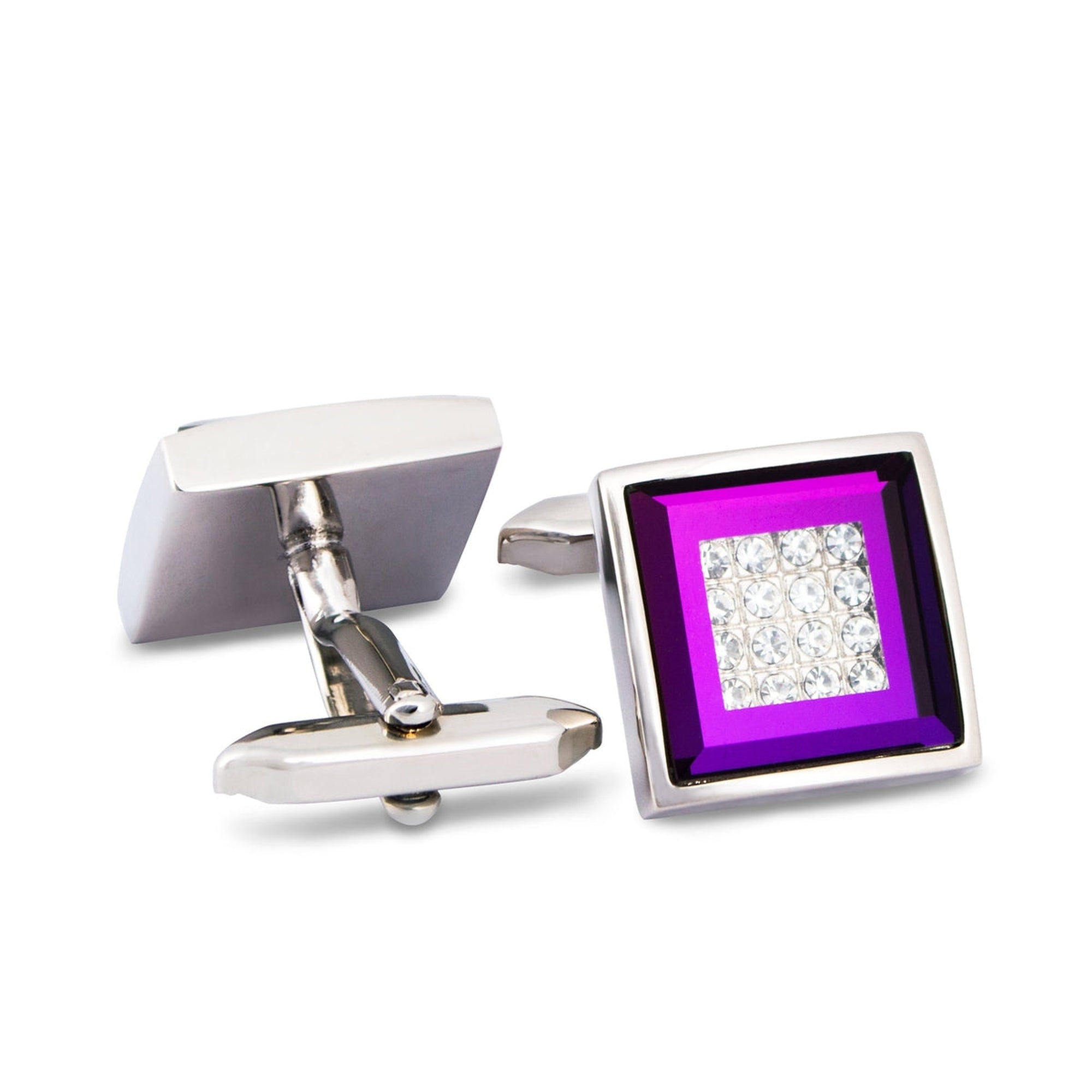 MarZthomson Black Purple with Clear Crystal Details M-Cufflinks.com.sg