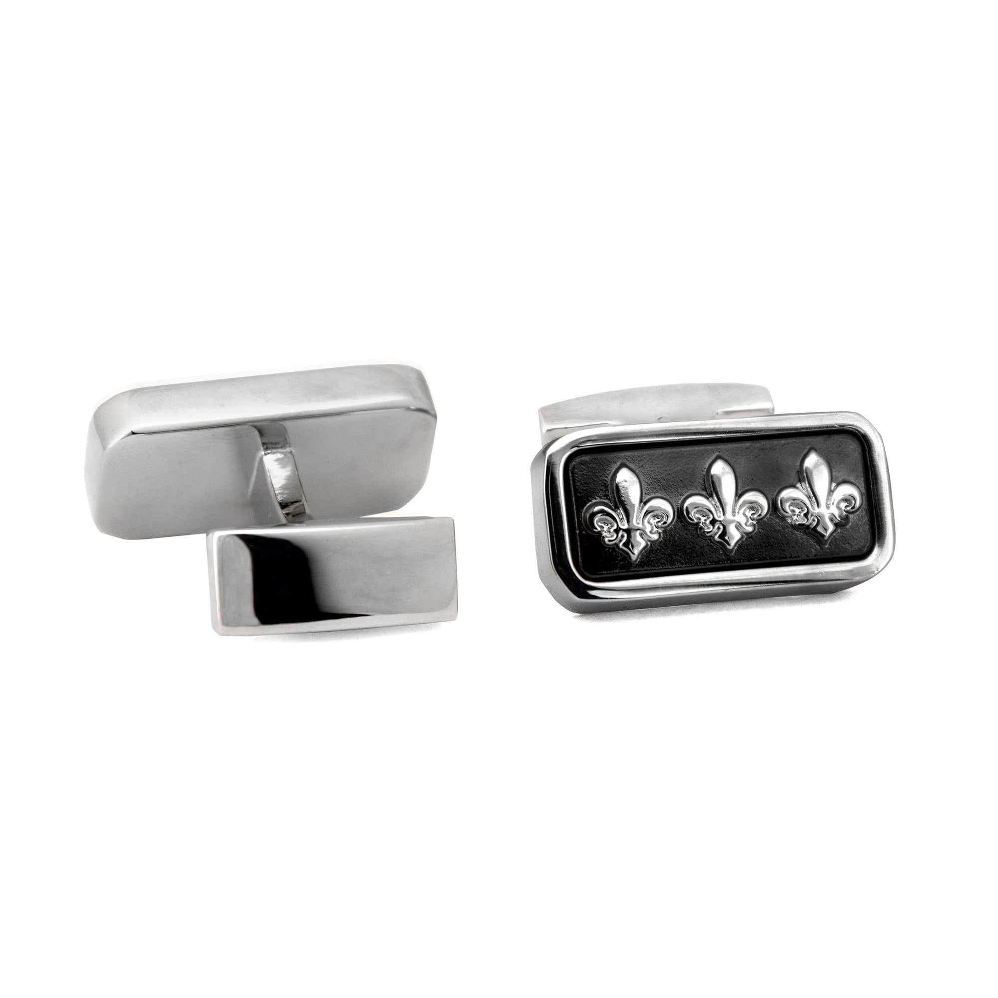 MarZthomson Black Rectangle Cufflinks with Fleur-de-lis Cufflinks M-Cufflinks.com.sg
