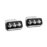 MarZthomson Black Rectangle Cufflinks with Fleur-de-lis Cufflinks M-Cufflinks.com.sg