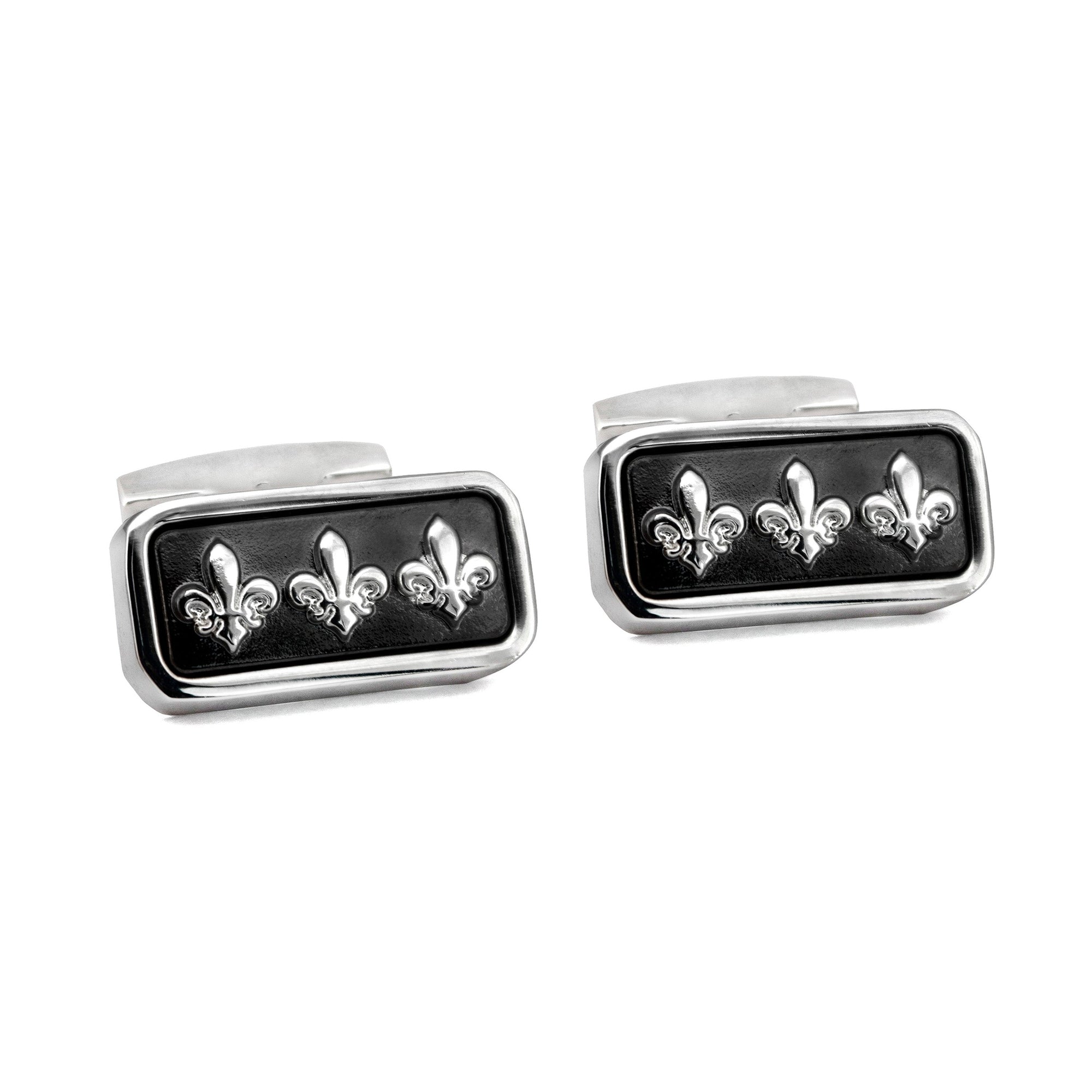 MarZthomson Black Rectangle Cufflinks with Fleur-de-lis Cufflinks M-Cufflinks.com.sg
