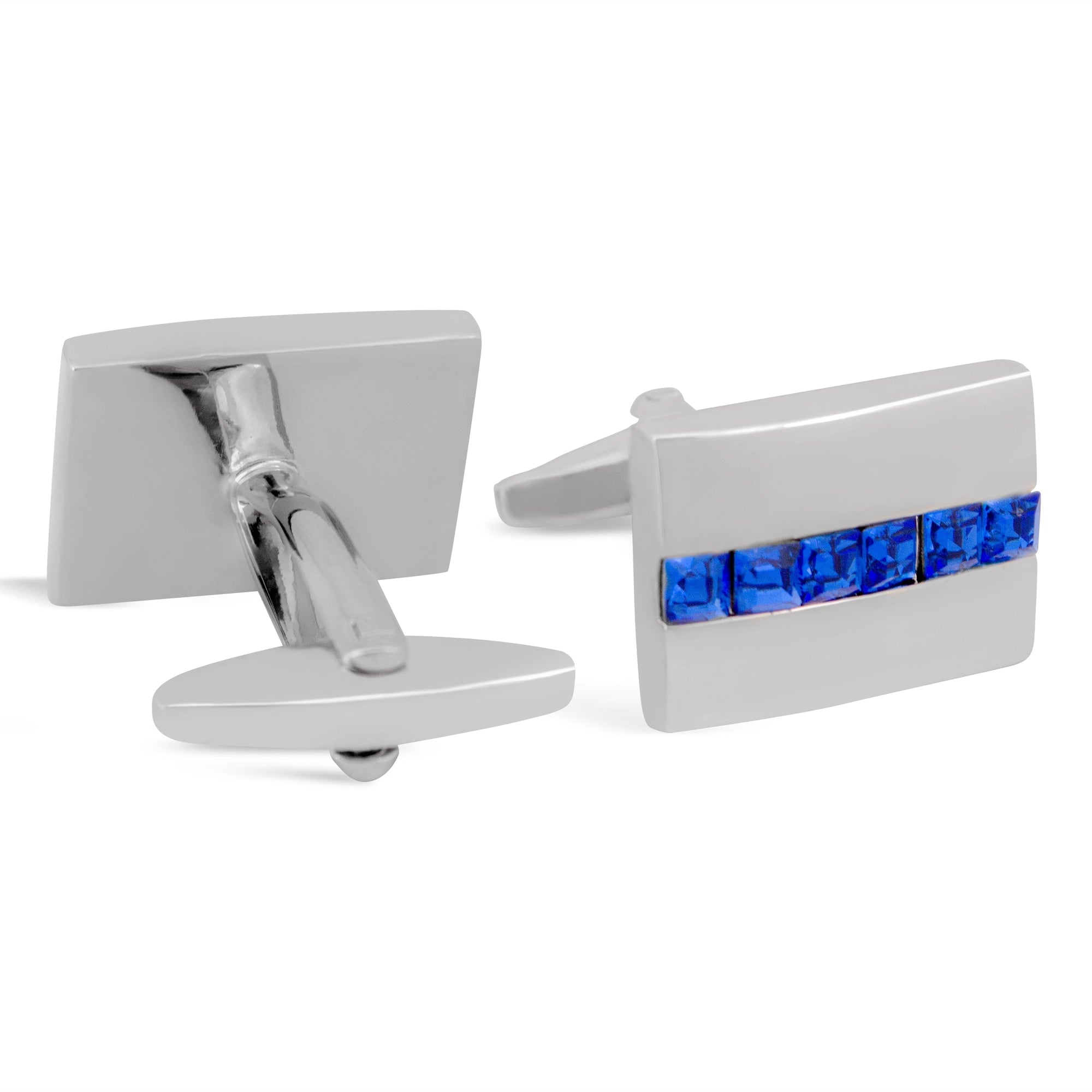 MarZthomson Blue Crystal with Silver Rectangle Cufflink-Cufflinks.com.sg