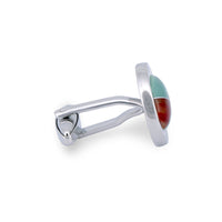MarZthomson Blue and Red Round Cufflinks with Silver Screw Head Border-Cufflinks.com.sg
