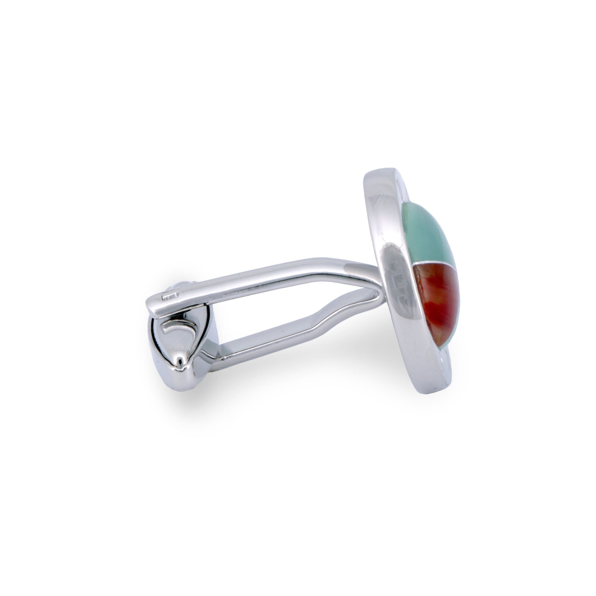MarZthomson Blue and Red Round Cufflinks with Silver Screw Head Border-Cufflinks.com.sg