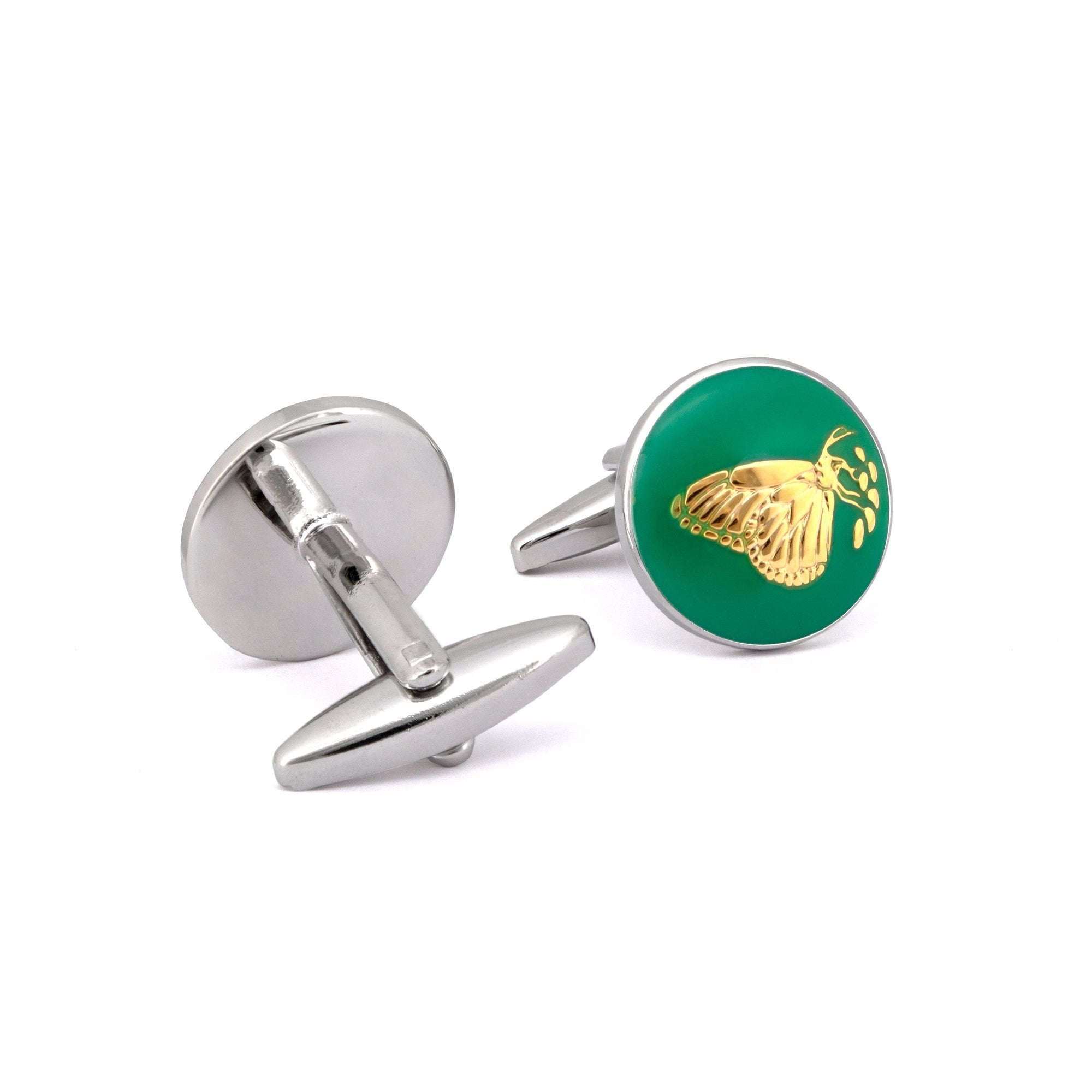 MarZthomson Botanic Series - Round Gold Butterfly Cufflinks-Cufflinks.com.sg