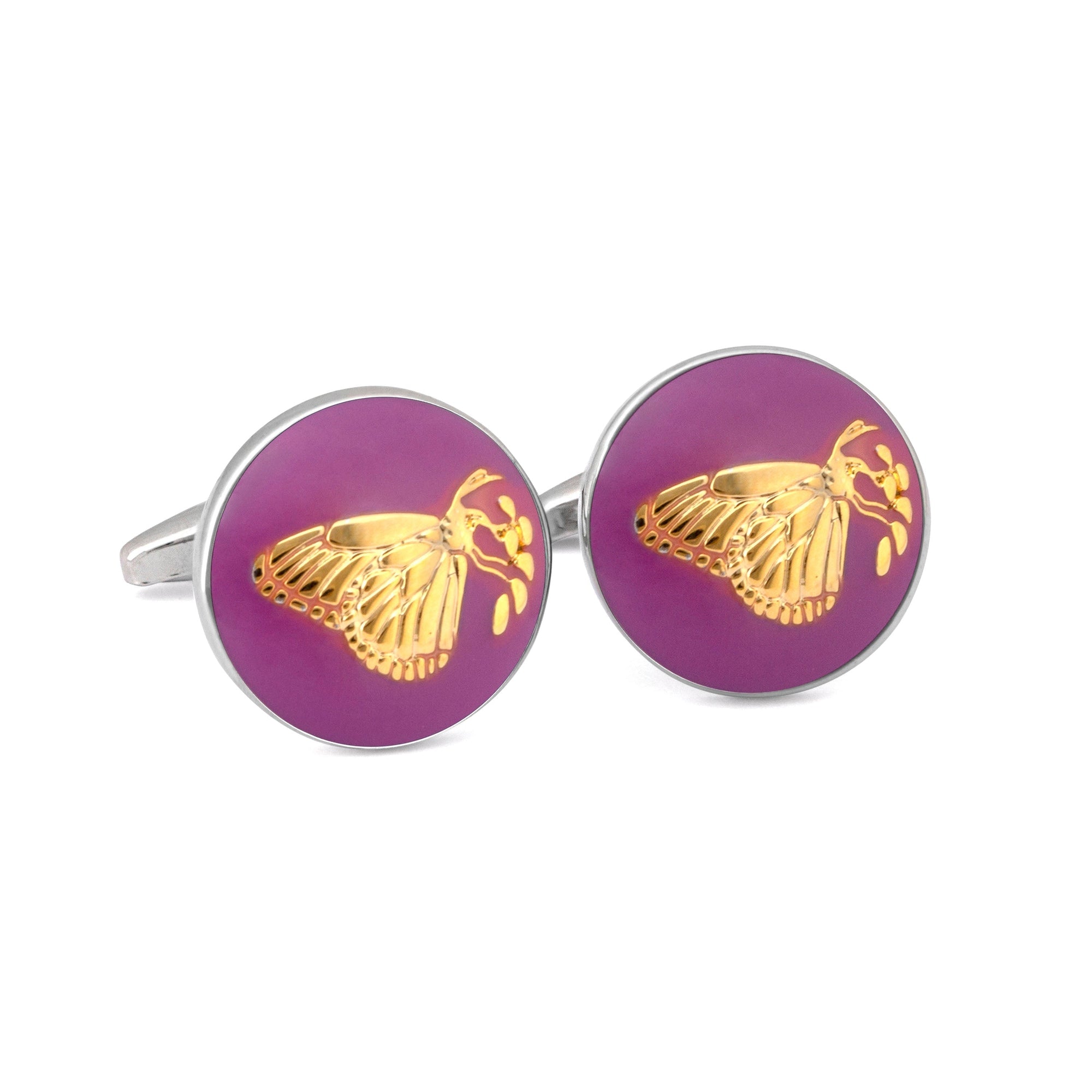 MarZthomson Botanic Series - Round Gold Butterfly Cufflinks-Cufflinks.com.sg