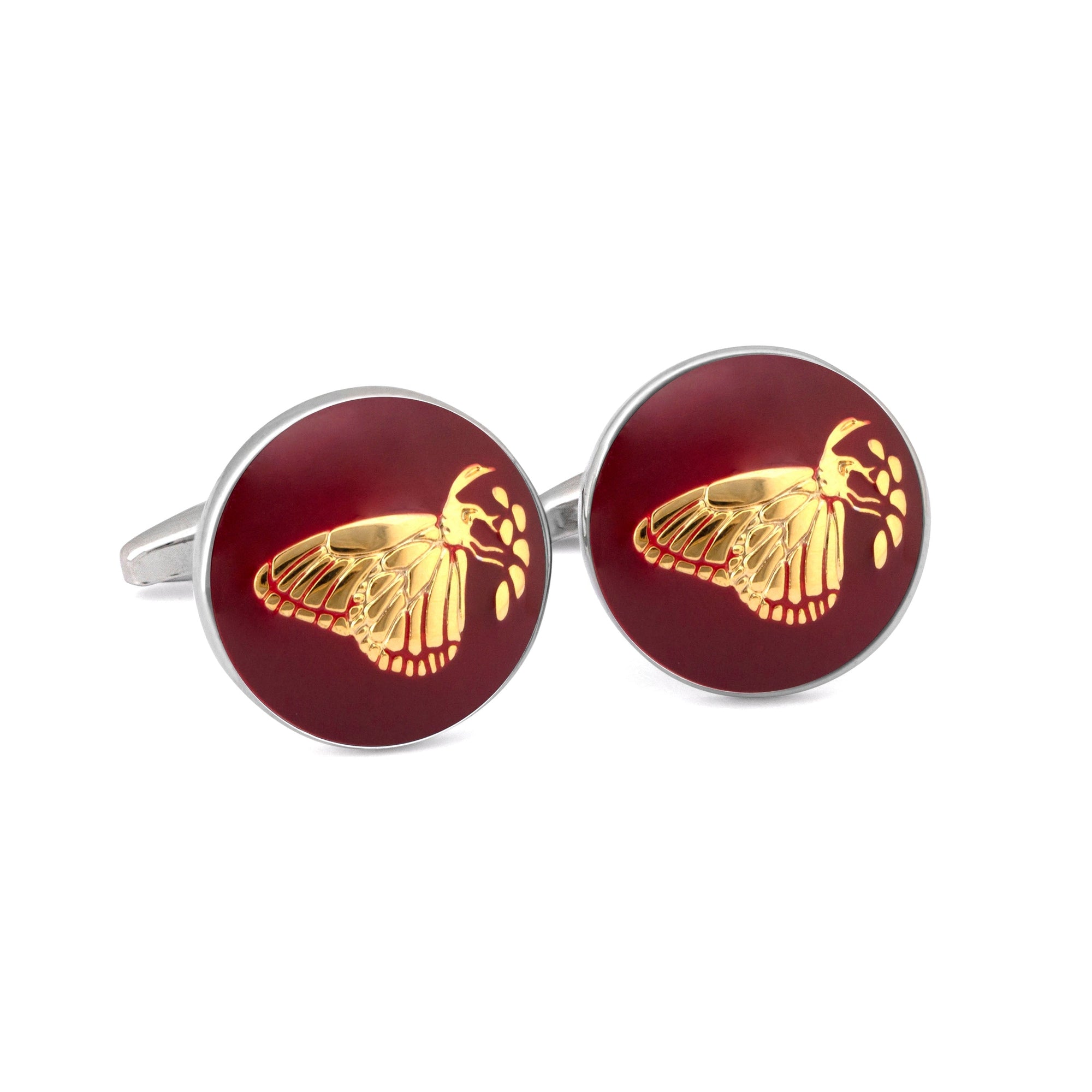 MarZthomson Botanic Series - Round Gold Butterfly Cufflinks-Cufflinks.com.sg