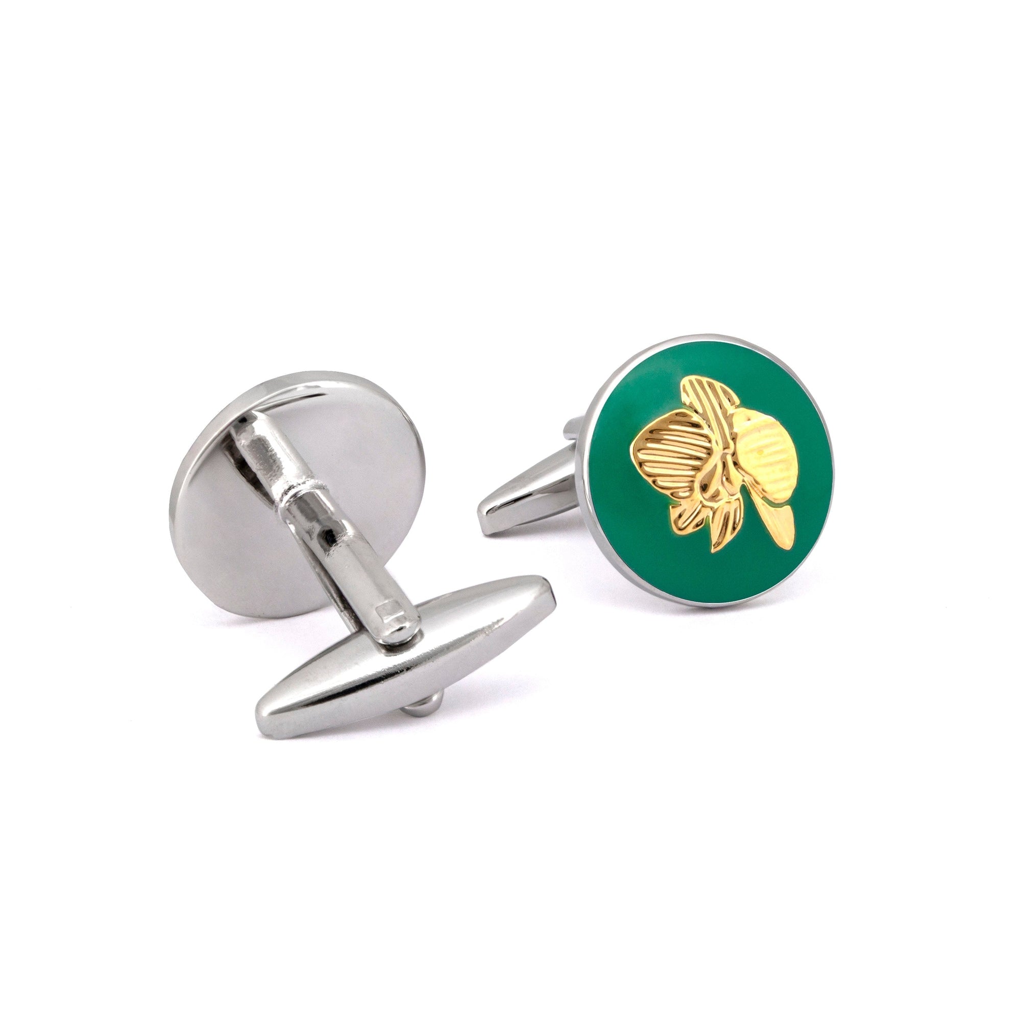 MarZthomson Botanic Series - Round Gold Orchid Cufflinks-Cufflinks.com.sg