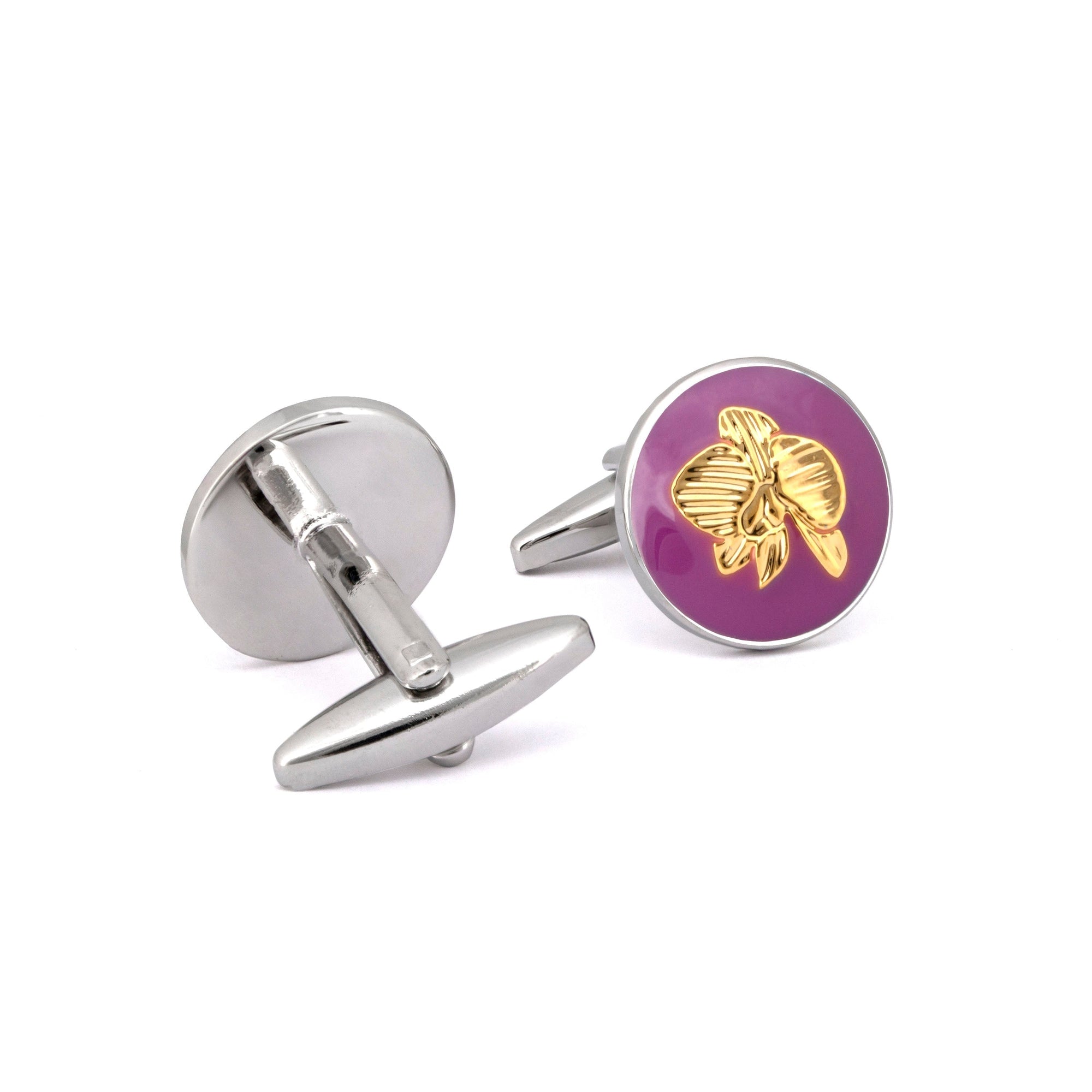 MarZthomson Botanic Series - Round Gold Orchid Cufflinks-Cufflinks.com.sg