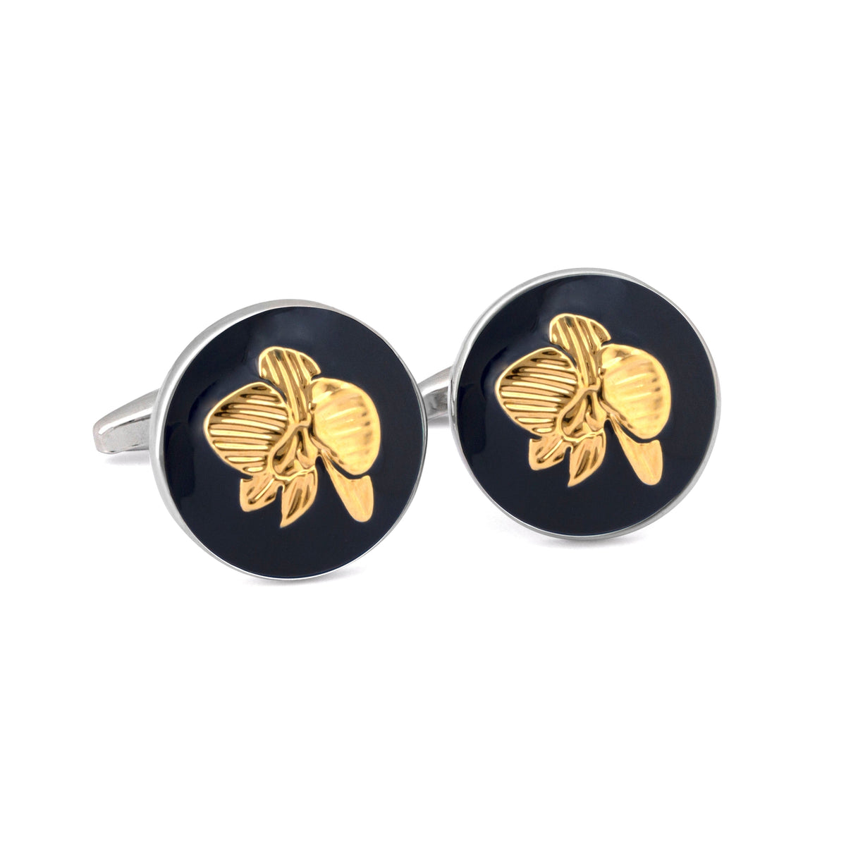 MarZthomson Botanic Series - Round Gold Orchid Cufflinks-Cufflinks.com.sg