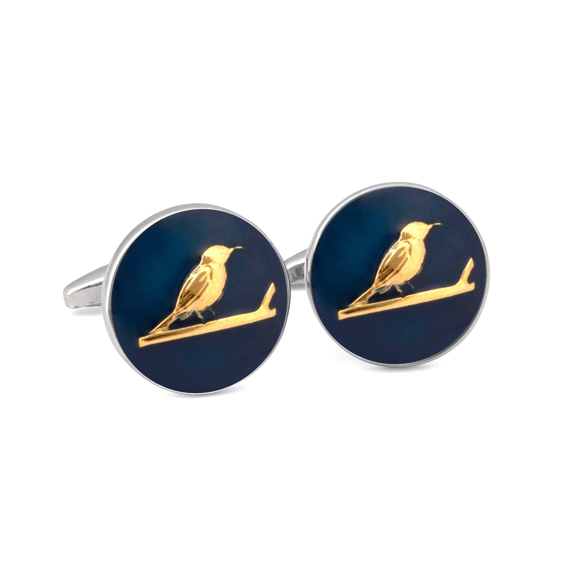 MarZthomson Botanic Series - Round Gold Sunbird Cufflinks-Cufflinks.com.sg