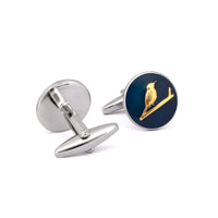 MarZthomson Botanic Series - Round Gold Sunbird Cufflinks in Dark Blue-Cufflinks.com.sg