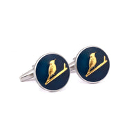 MarZthomson Botanic Series - Round Gold Sunbird Cufflinks in Dark Blue-Cufflinks.com.sg