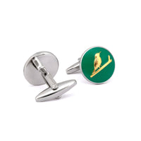 MarZthomson Botanic Series - Round Gold Sunbird Cufflinks in Green-Cufflinks.com.sg