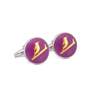 MarZthomson Botanic Series - Round Gold Sunbird Cufflinks in Purple-Cufflinks.com.sg