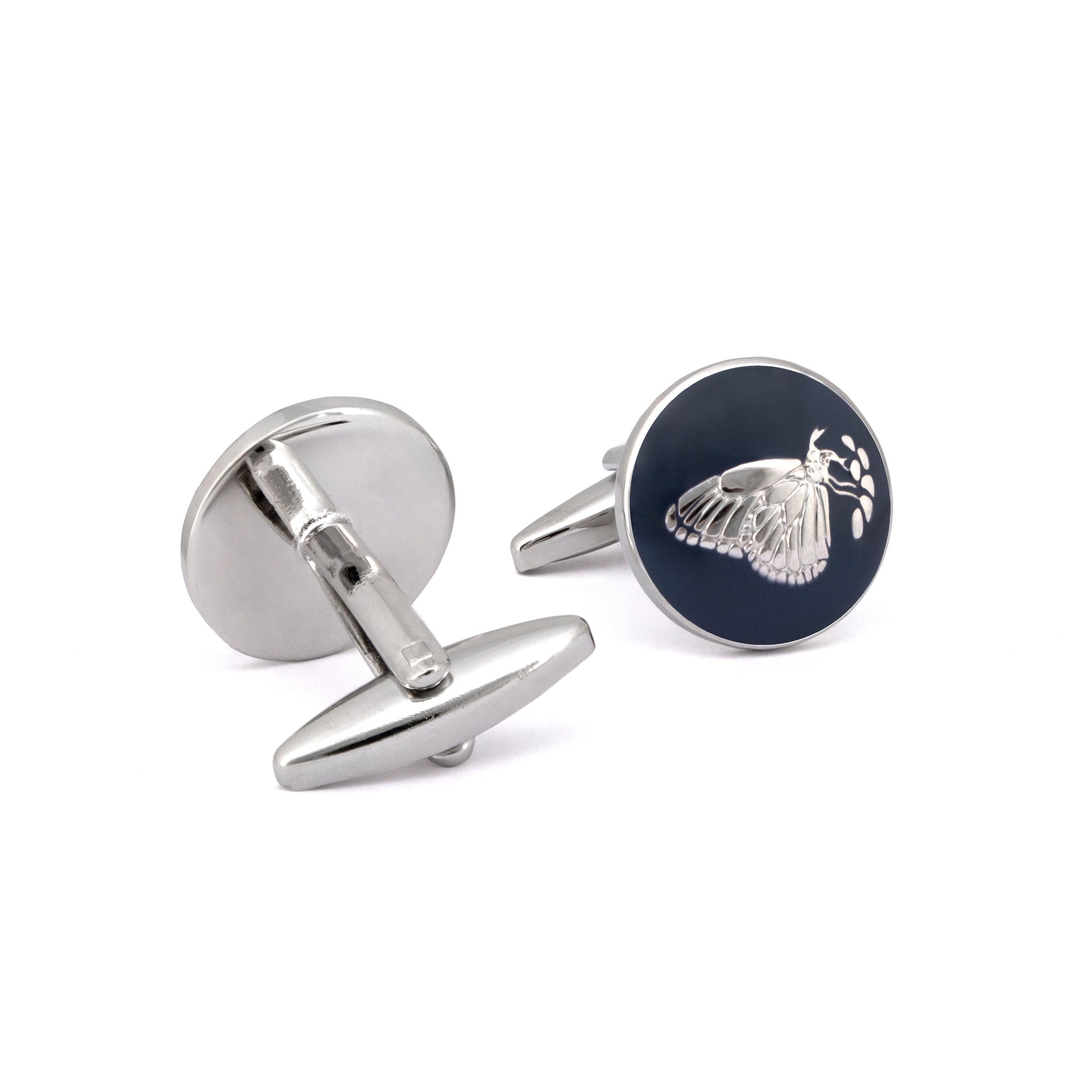 MarZthomson Botanic Series - Round Silver Butterfly Cufflinks-Cufflinks.com.sg