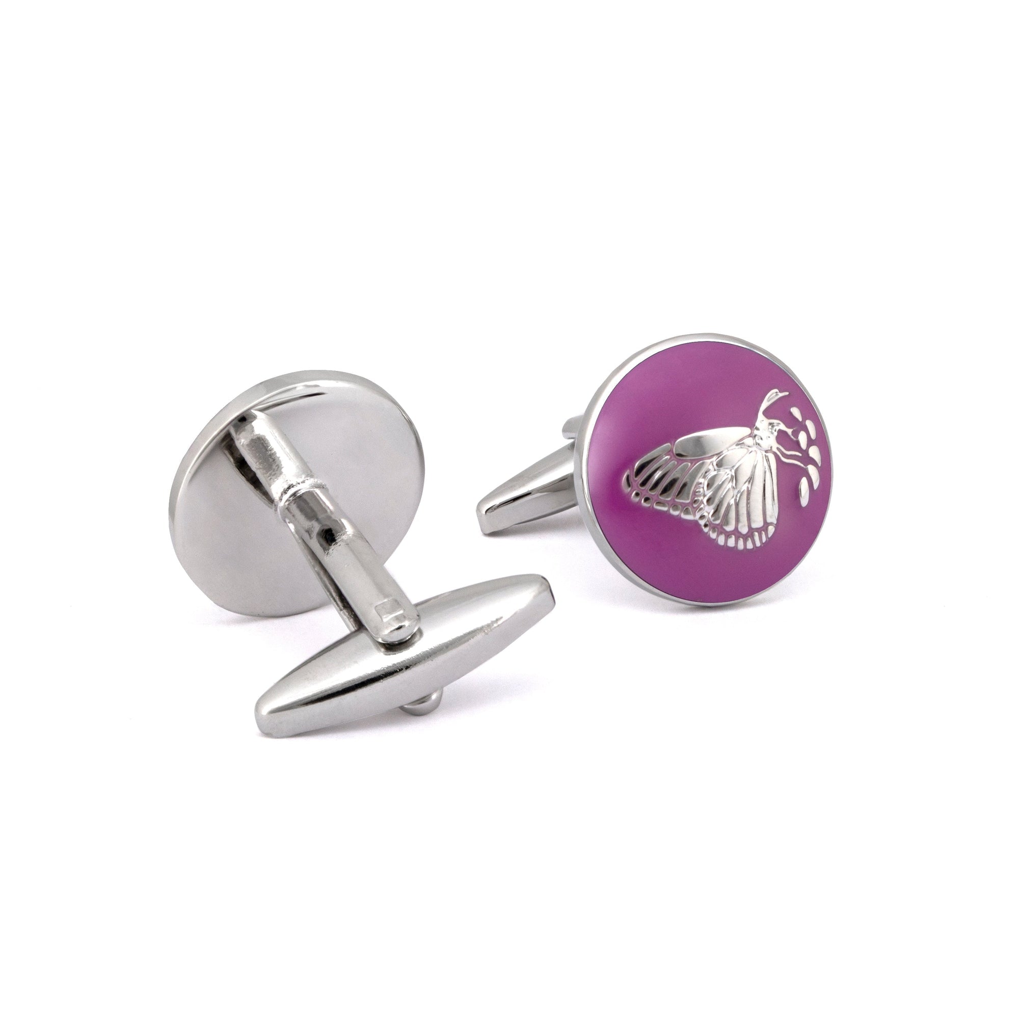 MarZthomson Botanic Series - Round Silver Butterfly Cufflinks-Cufflinks.com.sg