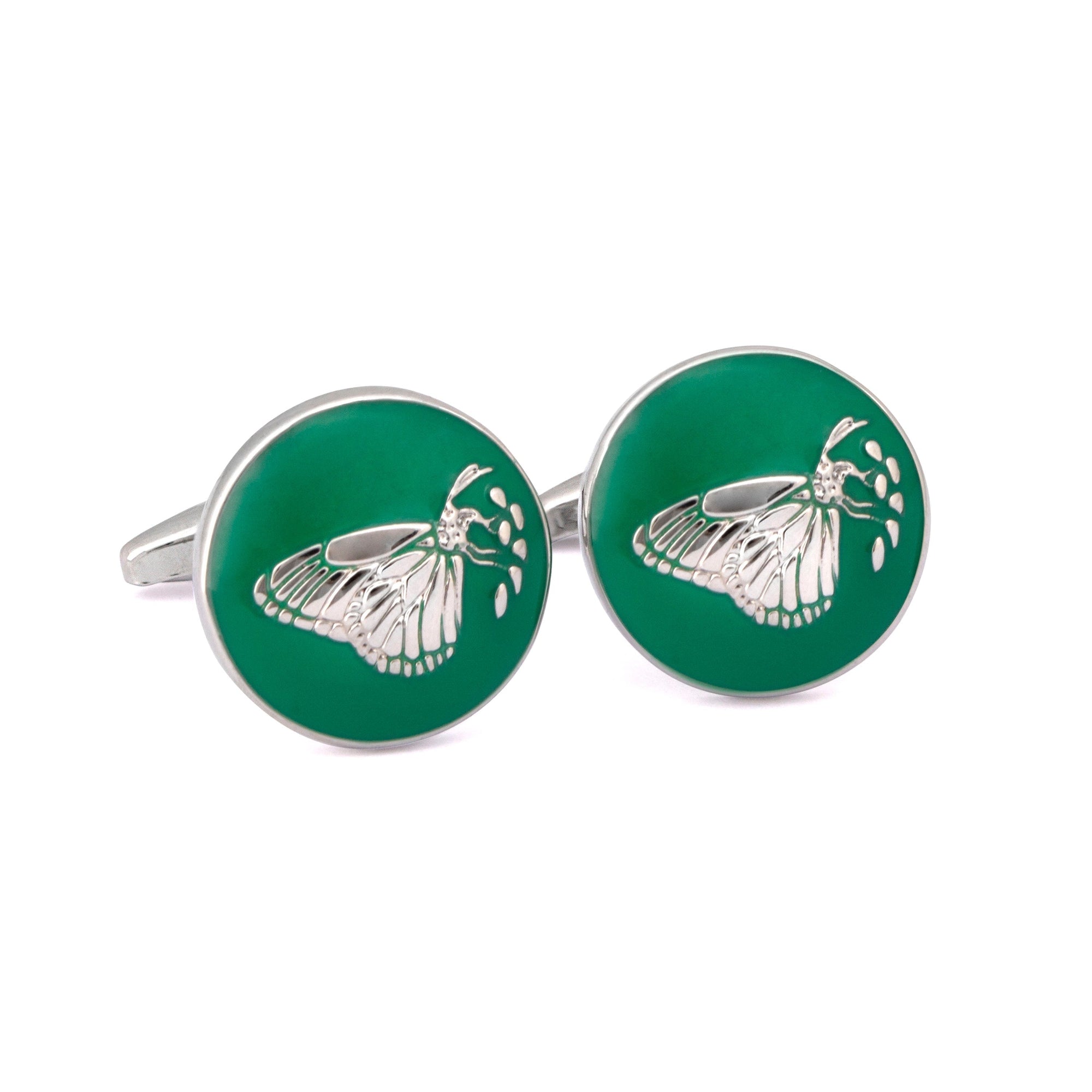 MarZthomson Botanic Series - Round Silver Butterfly Cufflinks-Cufflinks.com.sg