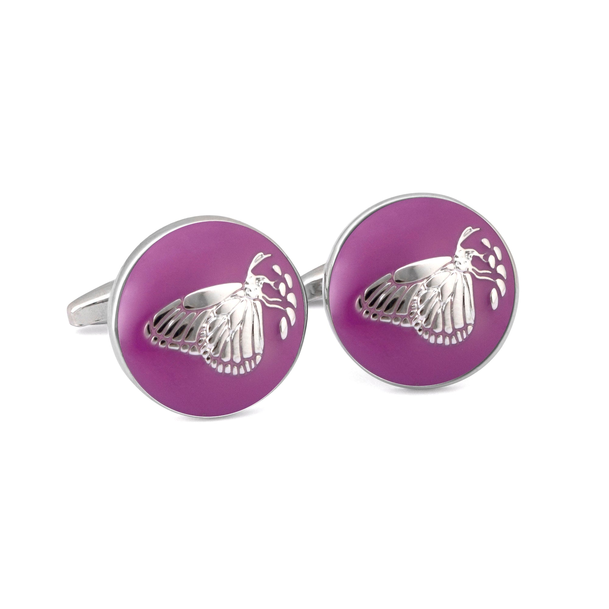 MarZthomson Botanic Series - Round Silver Butterfly Cufflinks-Cufflinks.com.sg