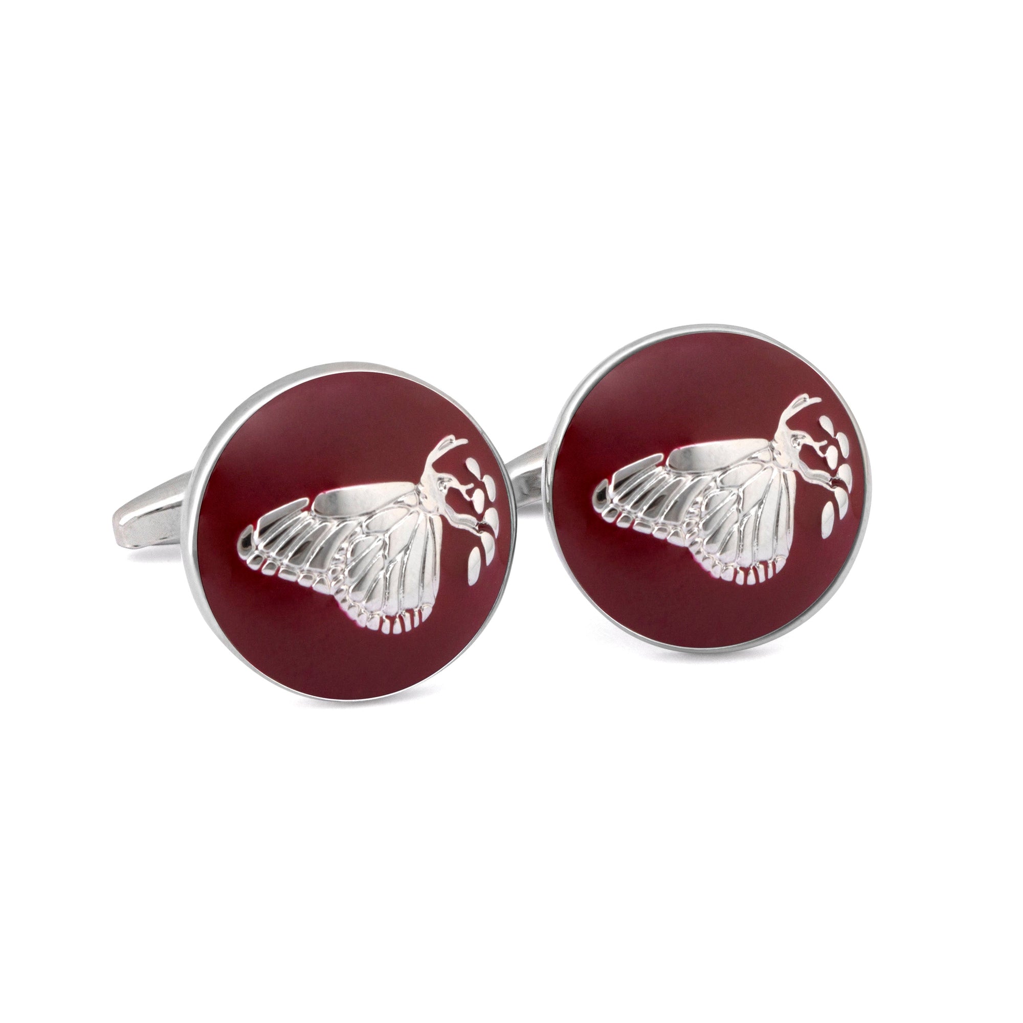 MarZthomson Botanic Series - Round Silver Butterfly Cufflinks-Cufflinks.com.sg