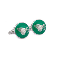 MarZthomson Botanic Series - Round Silver Butterfly Cufflinks in Green-Cufflinks.com.sg