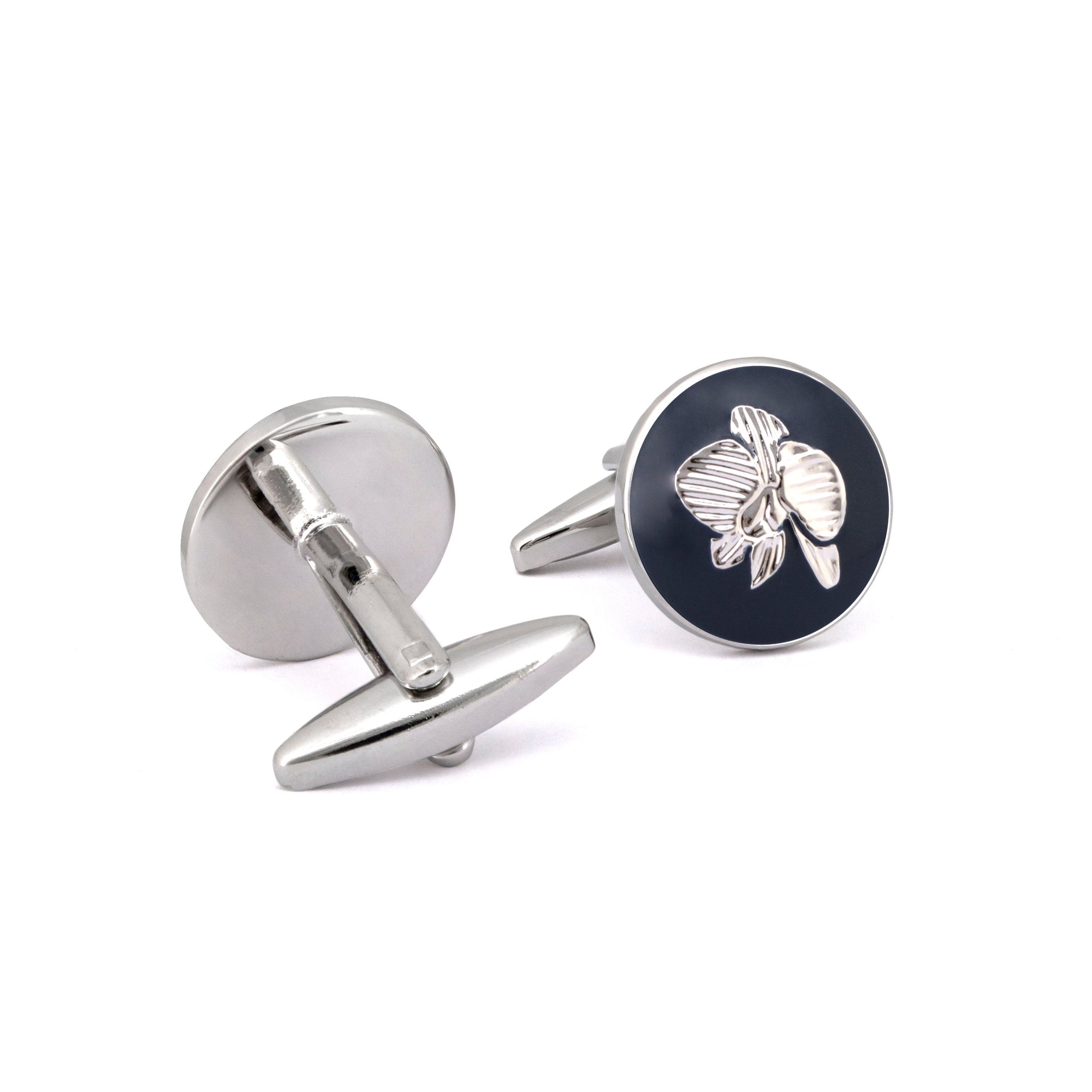 MarZthomson Botanic Series - Round Silver Orchid Cufflinks-Cufflinks.com.sg