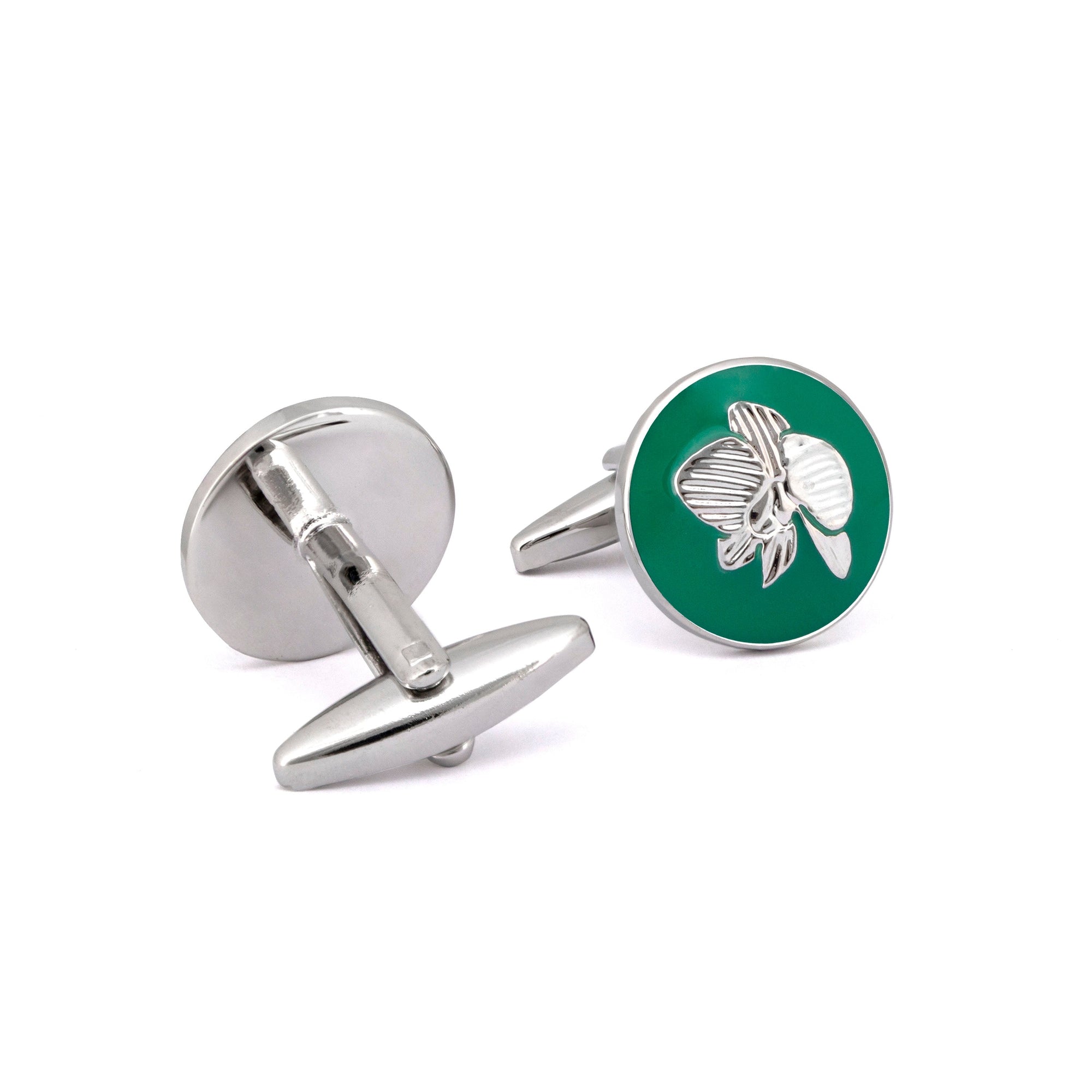 MarZthomson Botanic Series - Round Silver Orchid Cufflinks-Cufflinks.com.sg