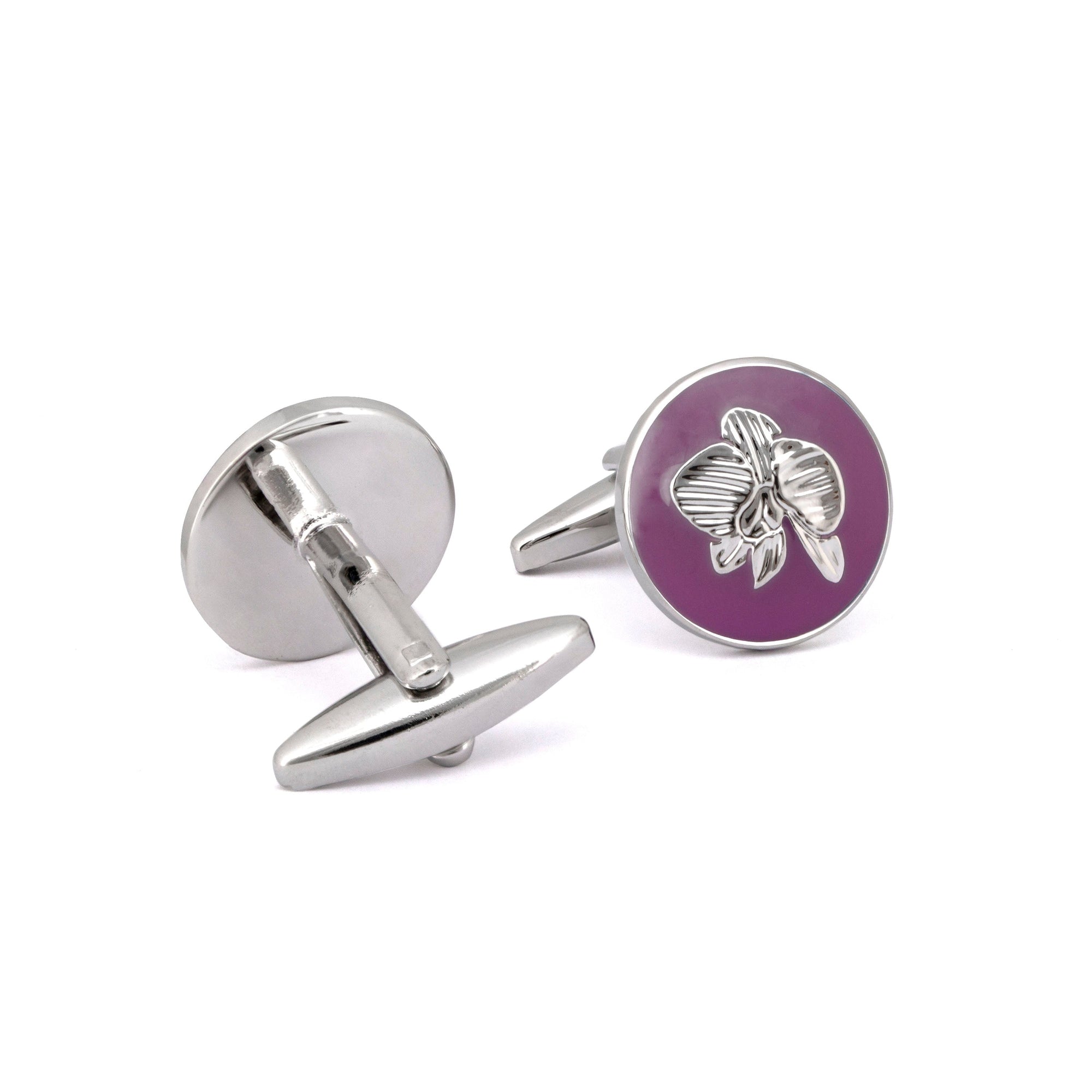 MarZthomson Botanic Series - Round Silver Orchid Cufflinks-Cufflinks.com.sg