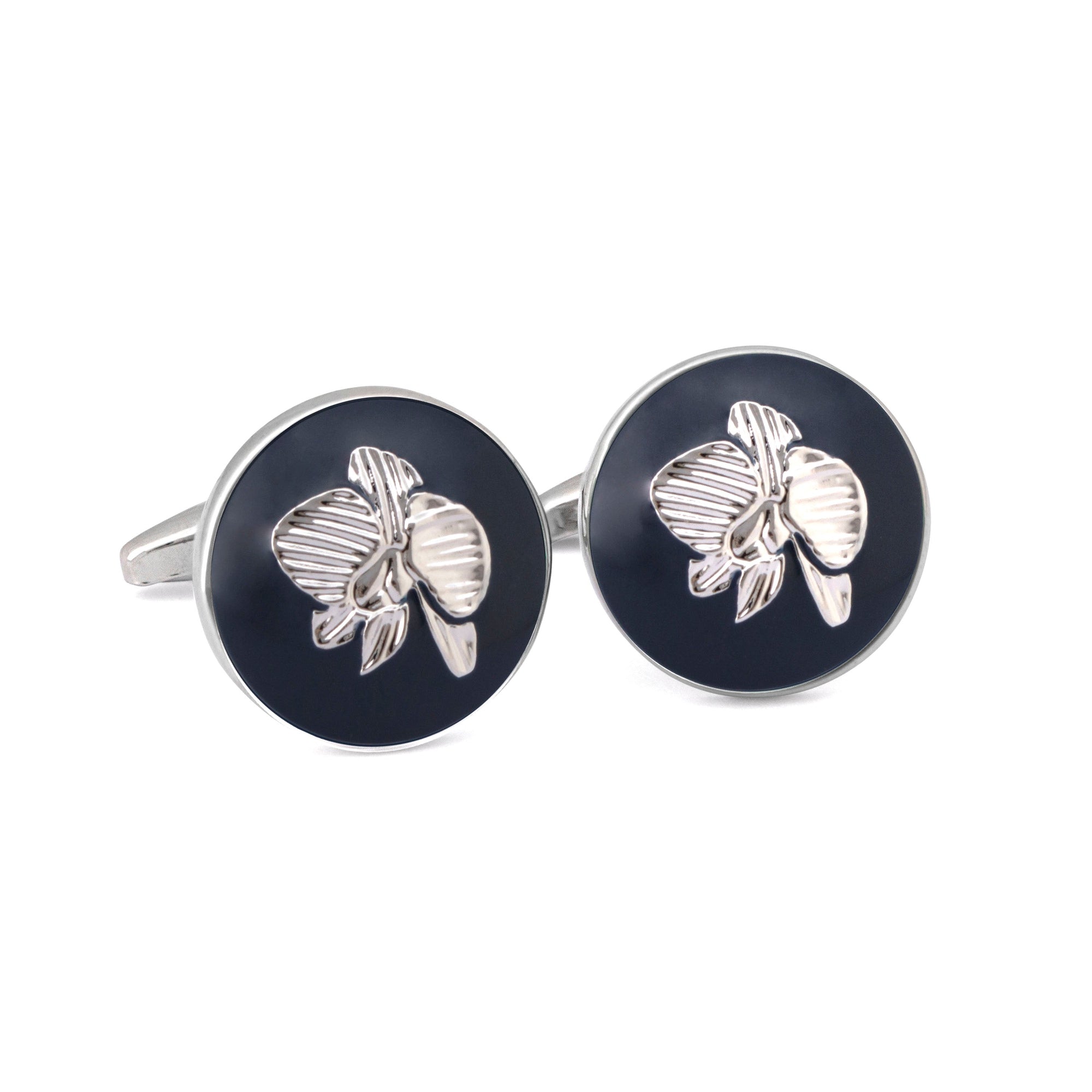 MarZthomson Botanic Series - Round Silver Orchid Cufflinks-Cufflinks.com.sg