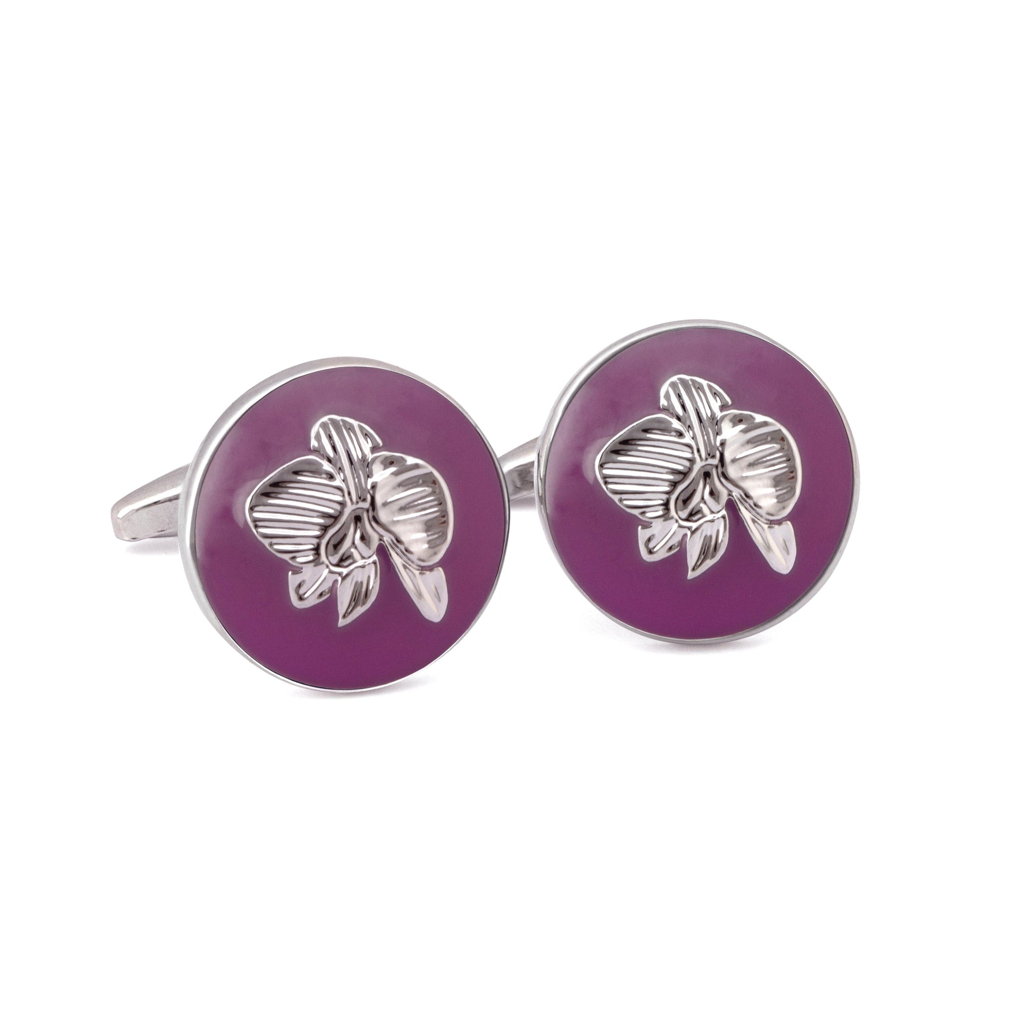 MarZthomson Botanic Series - Round Silver Orchid Cufflinks-Cufflinks.com.sg