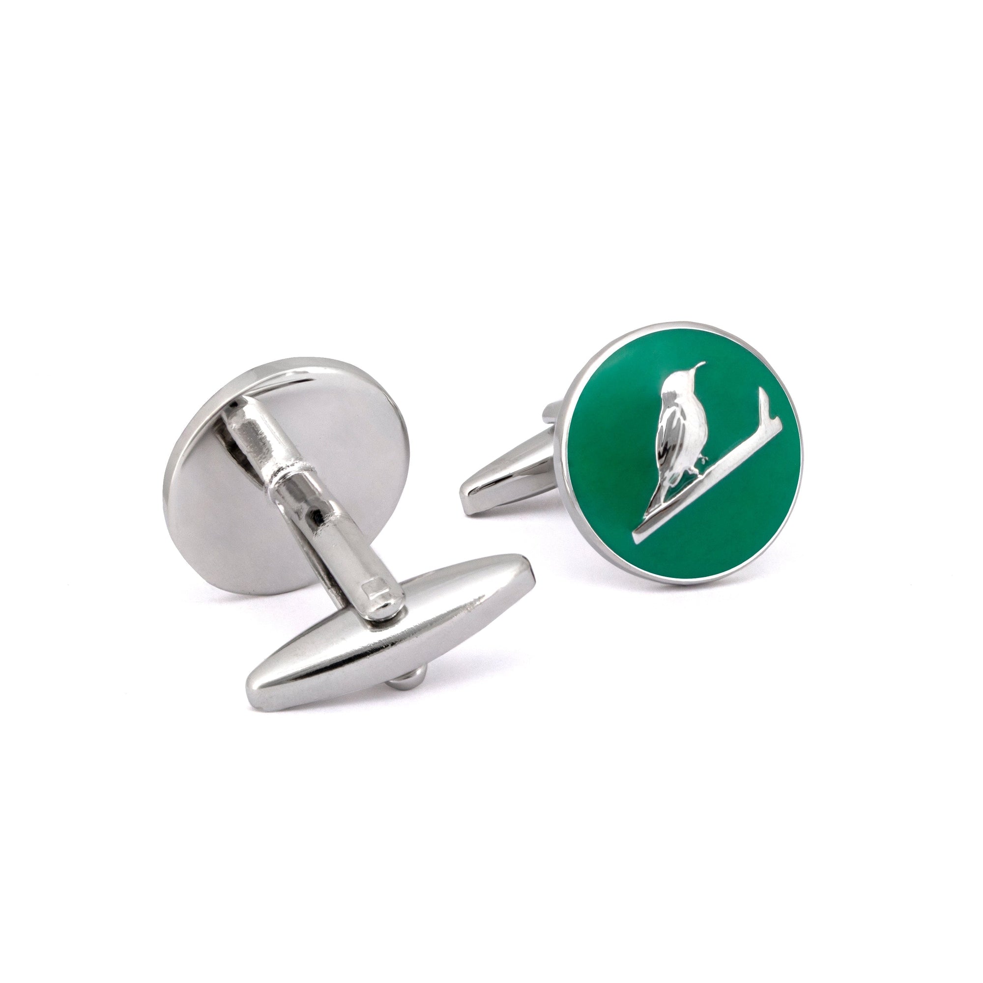MarZthomson Botanic Series - Round Silver Sunbird Cufflinks-Cufflinks.com.sg