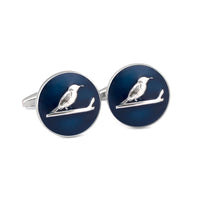 MarZthomson Botanic Series - Round Silver Sunbird Cufflinks-Cufflinks.com.sg