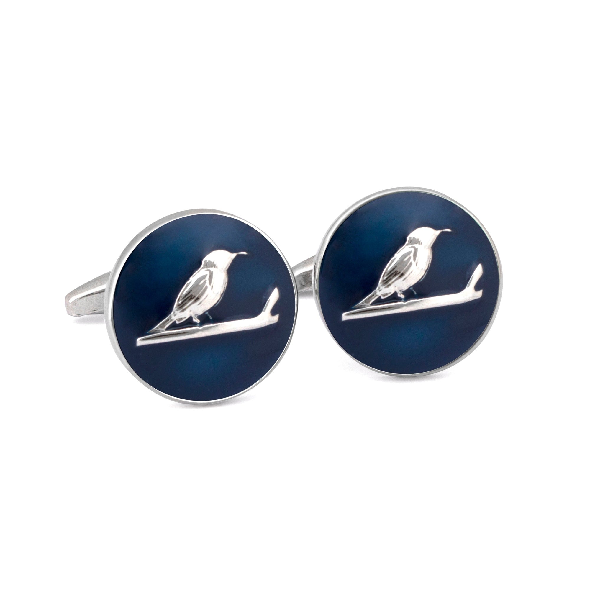 MarZthomson Botanic Series - Round Silver Sunbird Cufflinks-Cufflinks.com.sg