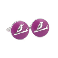 MarZthomson Botanic Series - Round Silver Sunbird Cufflinks-Cufflinks.com.sg