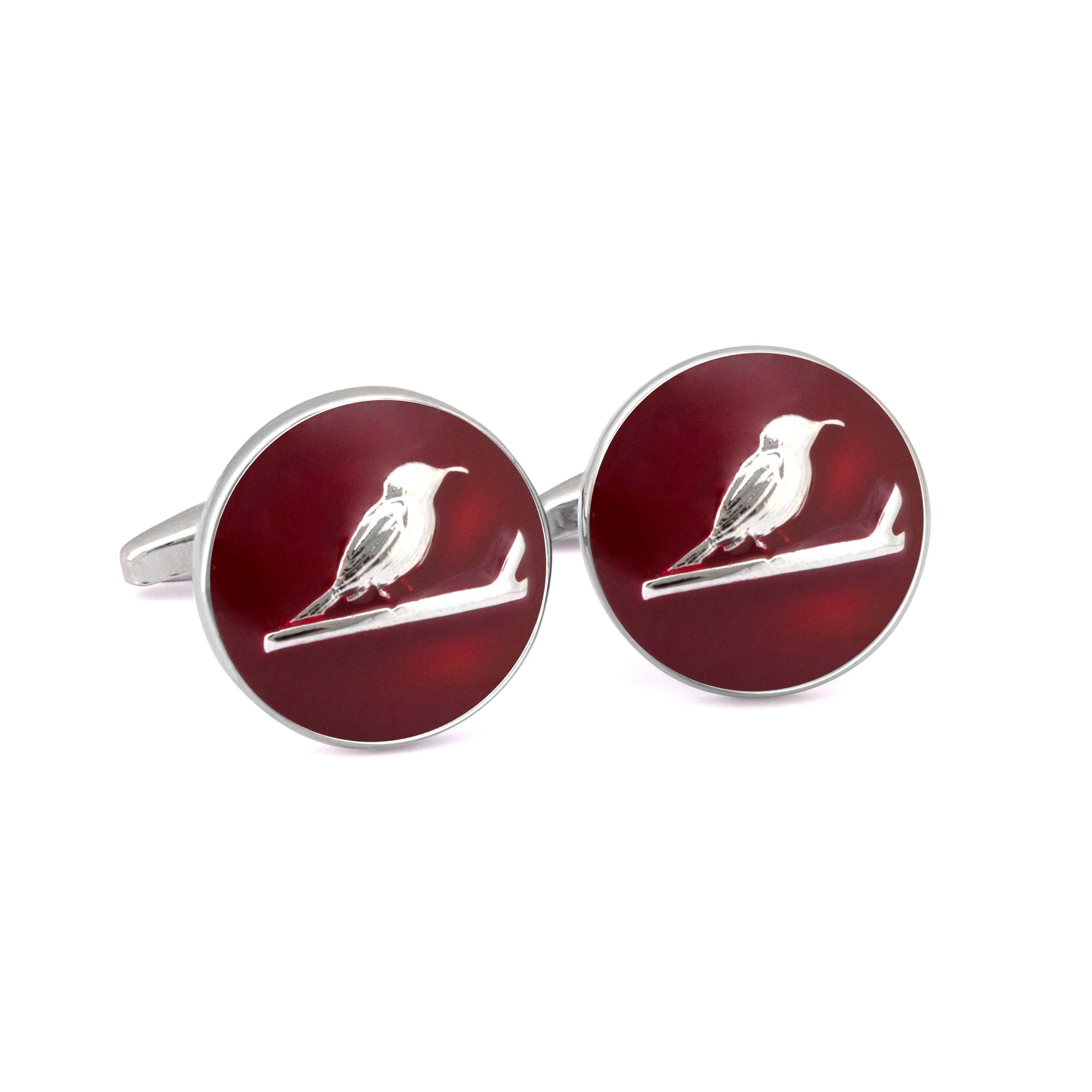 MarZthomson Botanic Series - Round Silver Sunbird Cufflinks-Cufflinks.com.sg