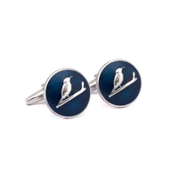 MarZthomson Botanic Series - Round Silver Sunbird Cufflinks in Dark Blue-Cufflinks.com.sg