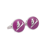 MarZthomson Botanic Series - Round Silver Sunbird Cufflinks in Purple-Cufflinks.com.sg