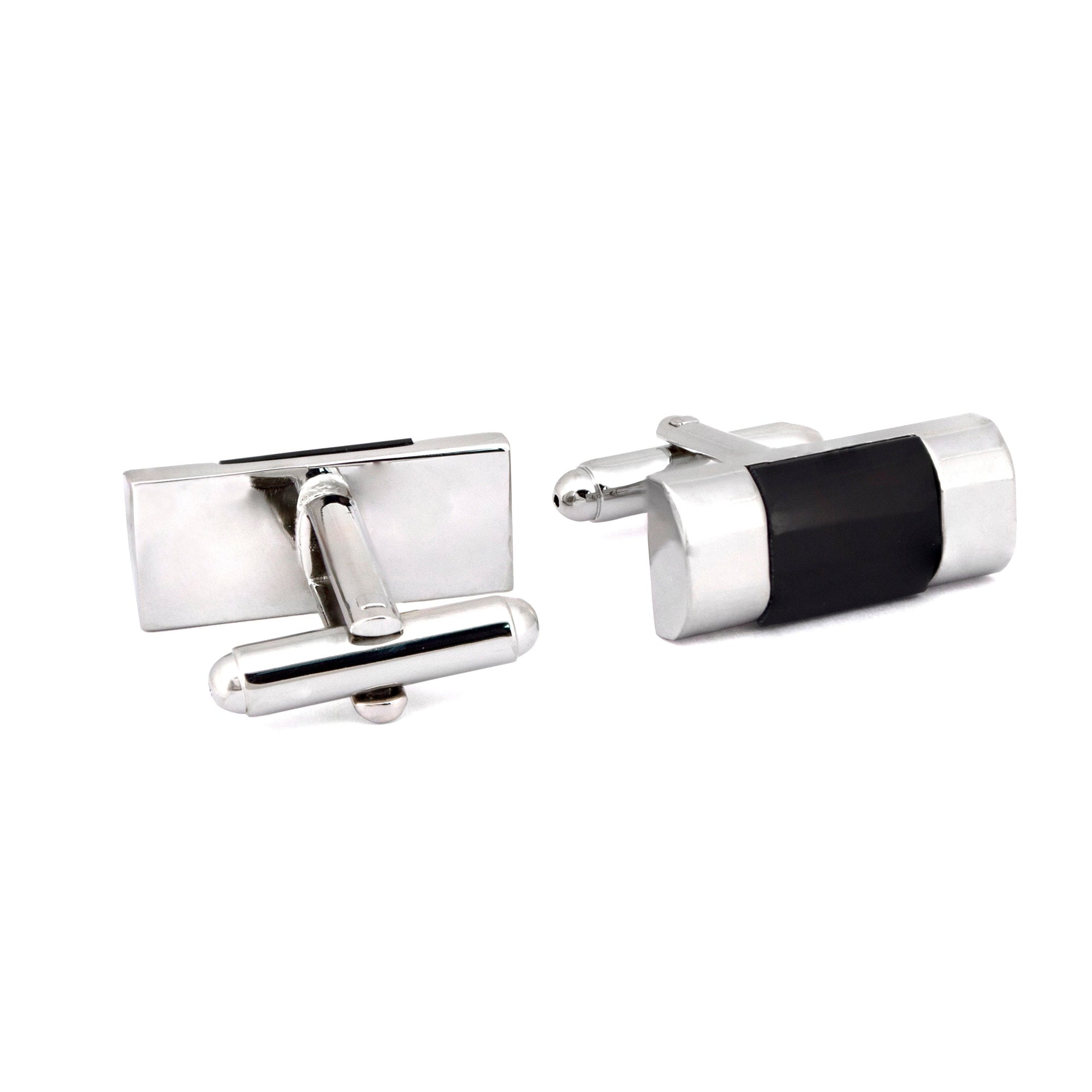 MarZthomson Classic Rectangle Cufflinks with Black Faceted Centerpiece-Cufflinks.com.sg
