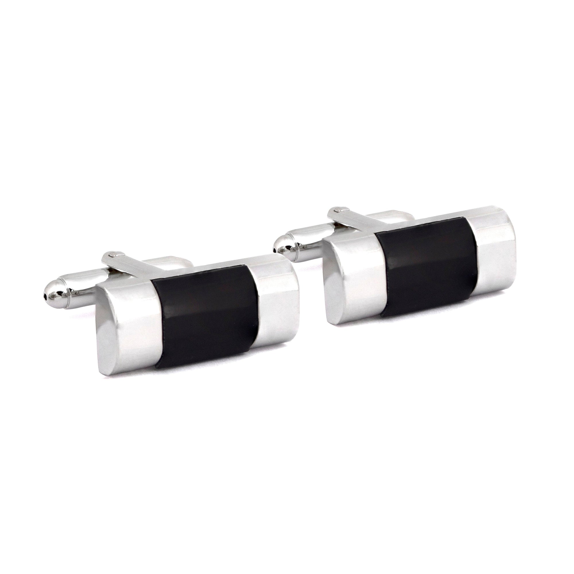 MarZthomson Classic Rectangle Cufflinks with Black Faceted Centerpiece-Cufflinks.com.sg