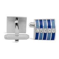 MarZthomson Clear Crystal with Blue Stripe Cufflink-Cufflinks.com.sg