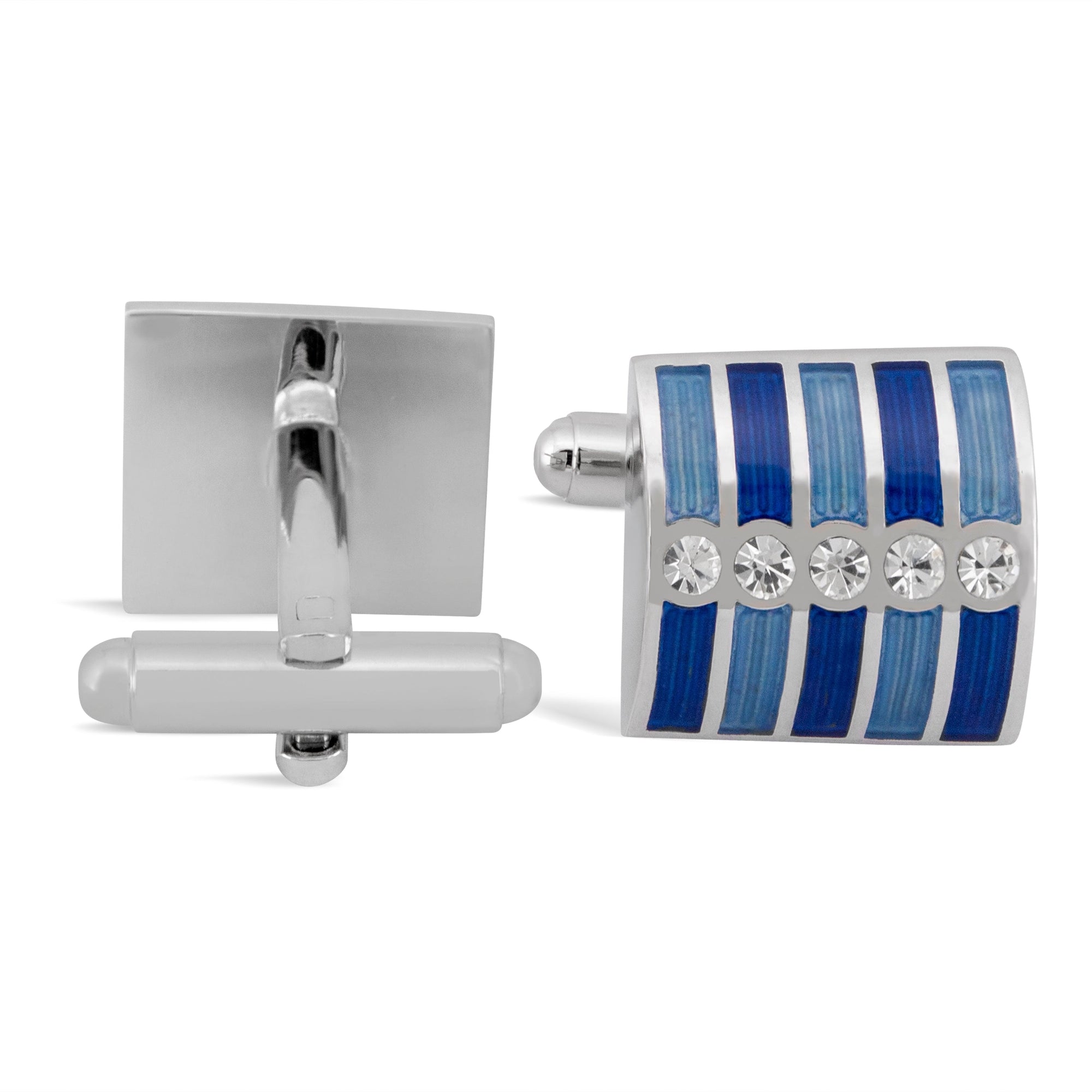 MarZthomson Clear Crystal with Blue Stripe Cufflink-Cufflinks.com.sg