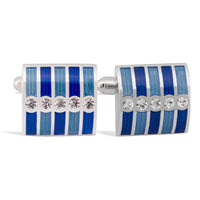MarZthomson Clear Crystal with Blue Stripe Cufflink-Cufflinks.com.sg