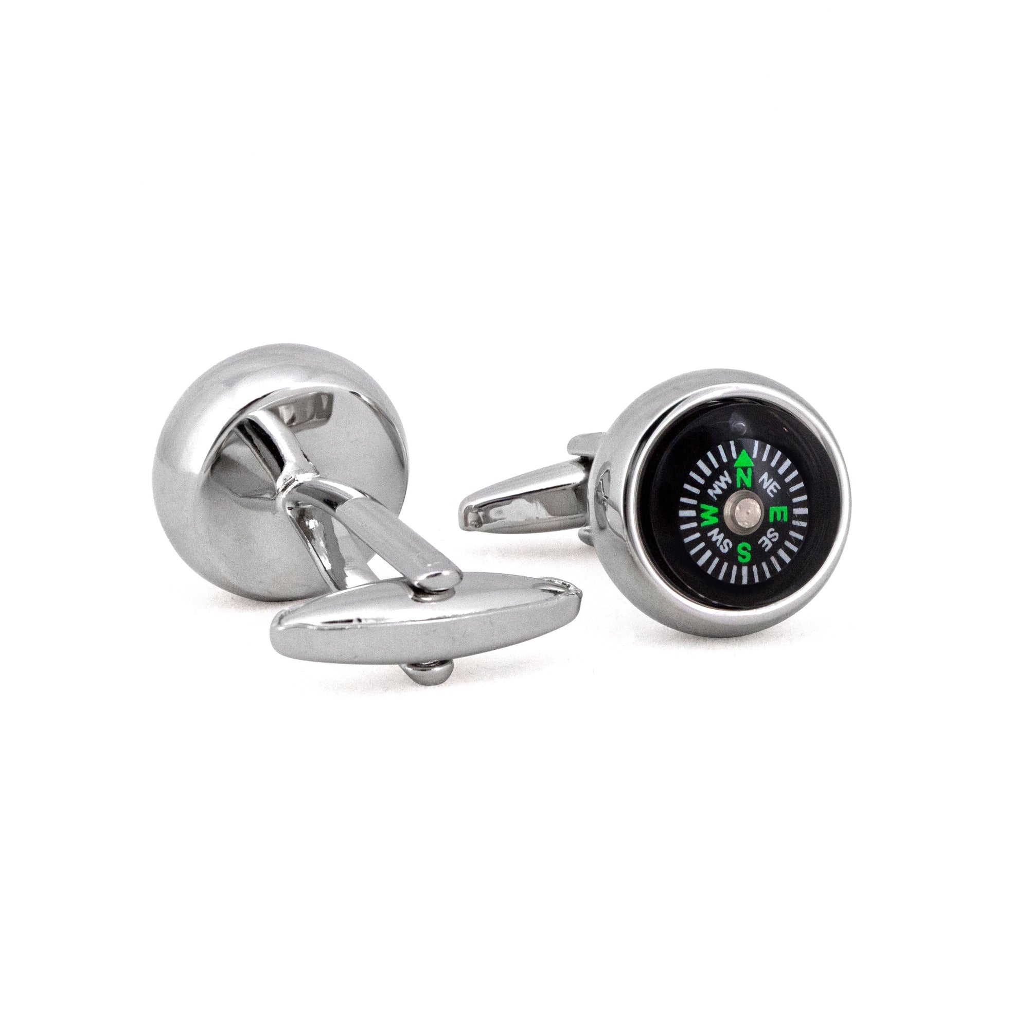 MarZthomson Compass Cufflinks Design Black Base white and Green word M-Cufflinks.com.sg