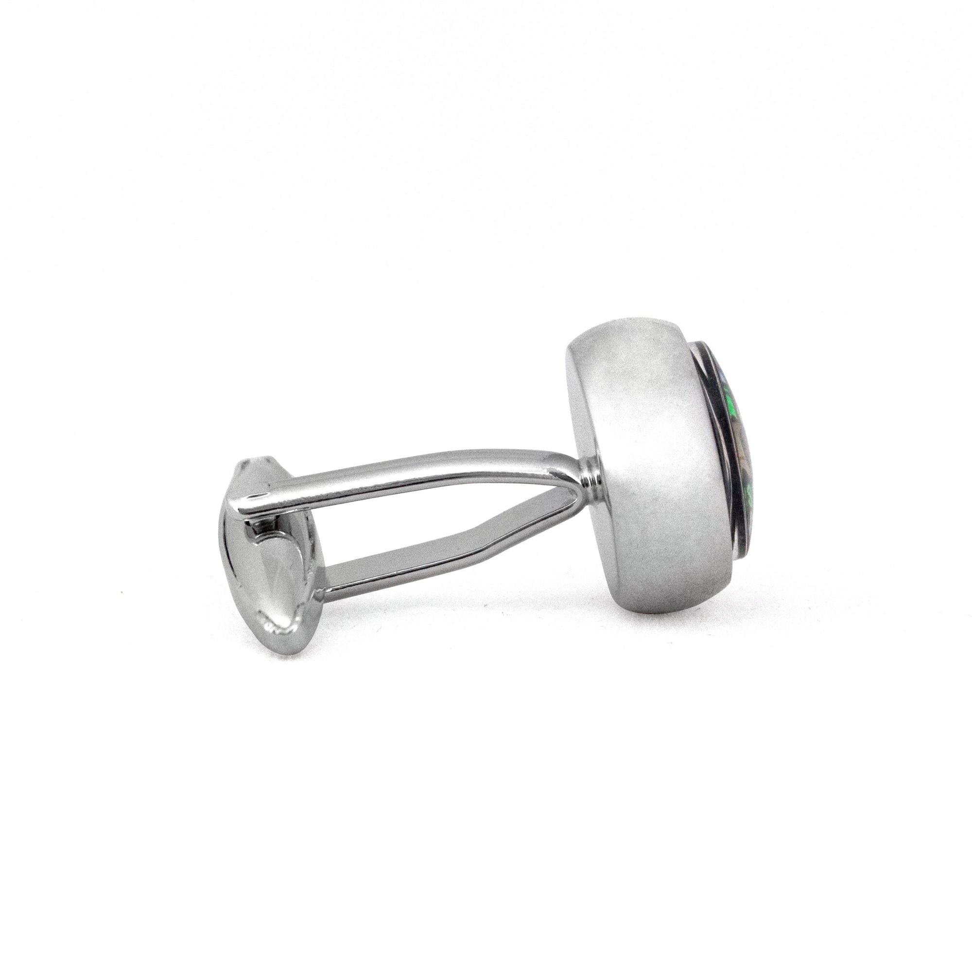 MarZthomson Compass Cufflinks Design Black Base white and Green word M-Cufflinks.com.sg